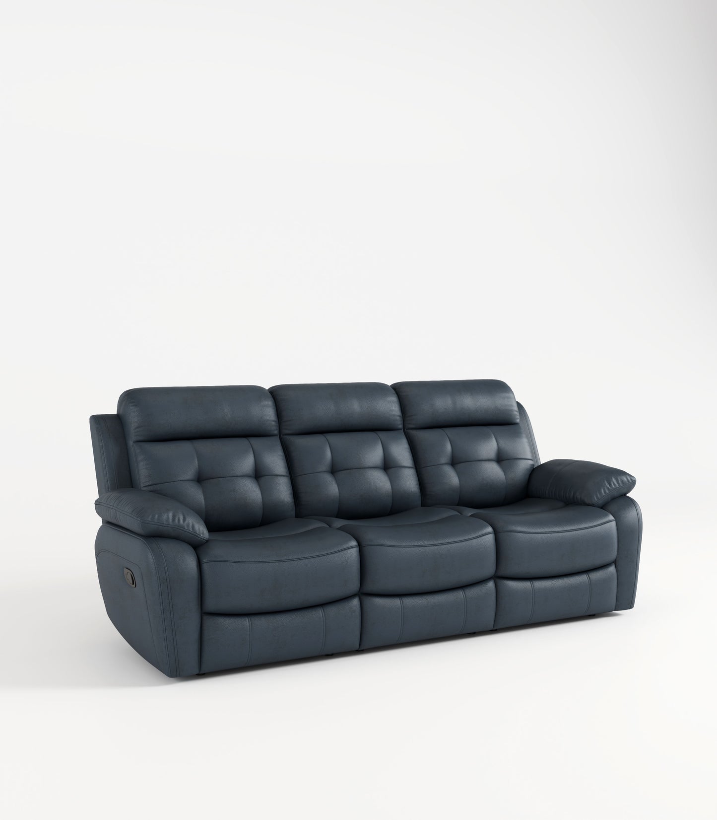 Genuine Leather Non-Power Reclining Sofa With Drop Down Table, Stainless Steel Cupholders And Magazine Bag - Blue