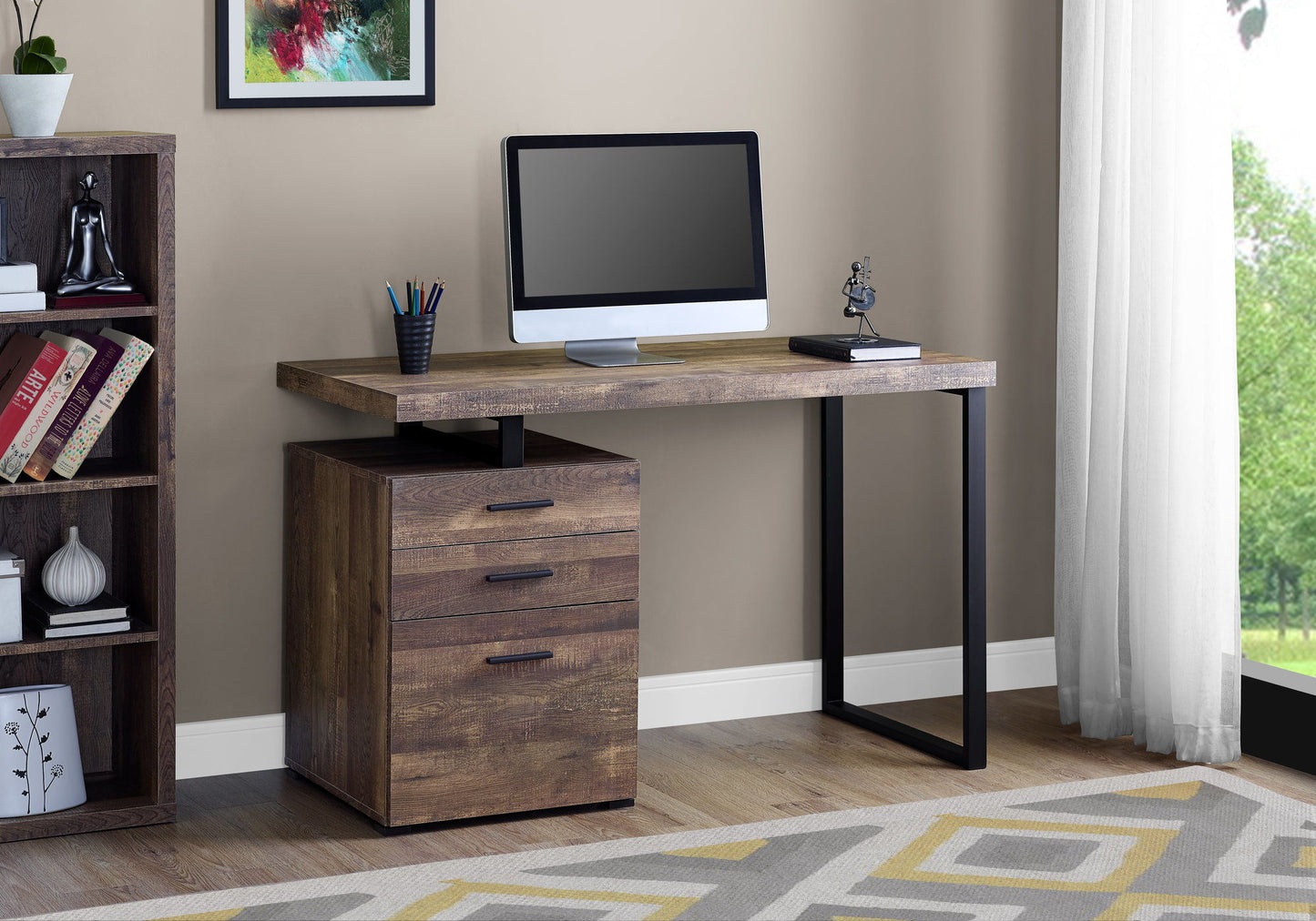Computer Desk For Home Office, Laptop, Left, Right Set - Up, Storage Drawers, Contemporary & Modern - Brown
