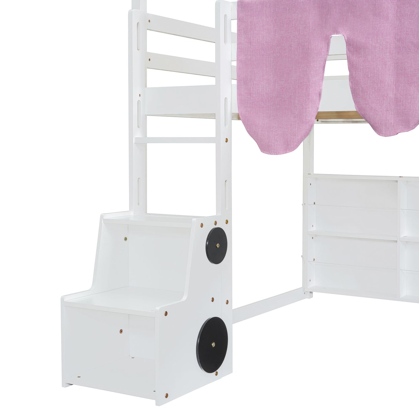 Full Size Loft Bed With House Shaped Frame And Tent - White / Pink