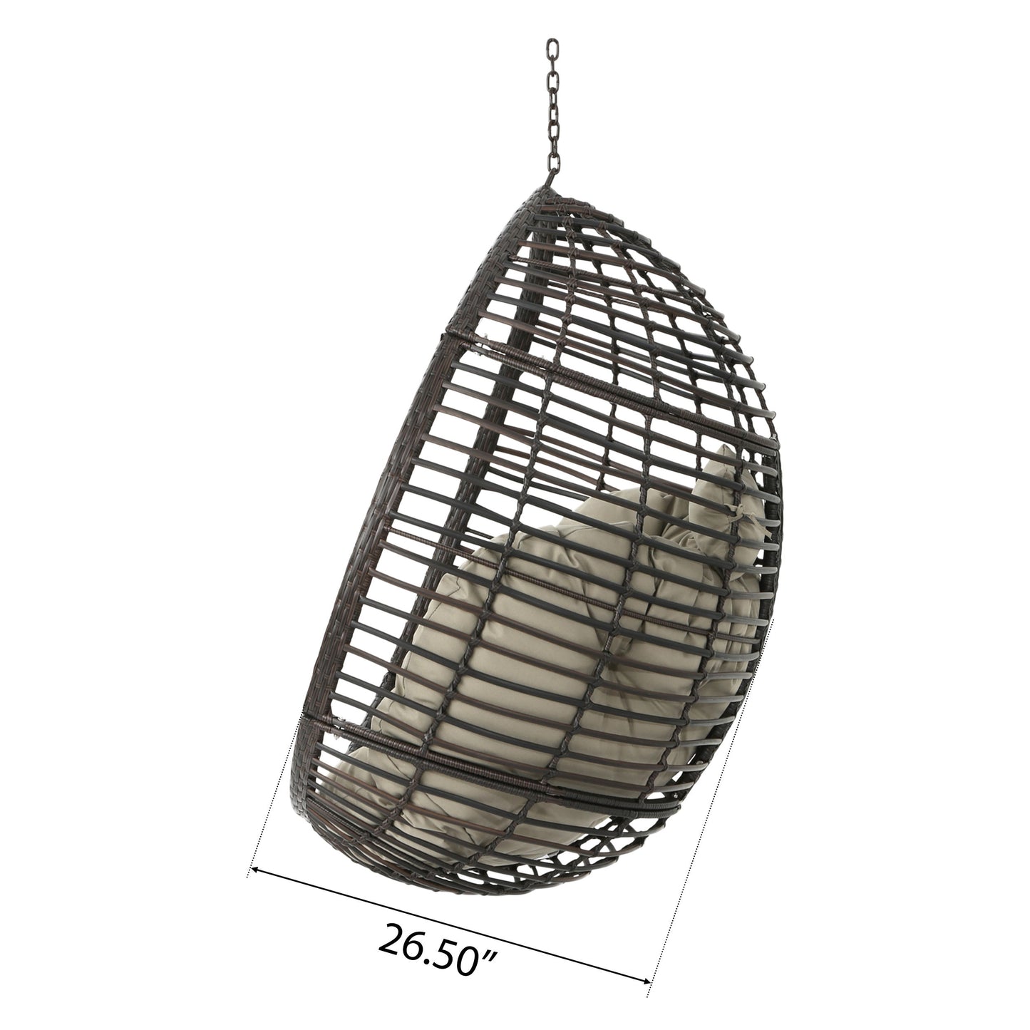 Hanging Basket Chair With Metal Frame And Seat Cushion - Khaki