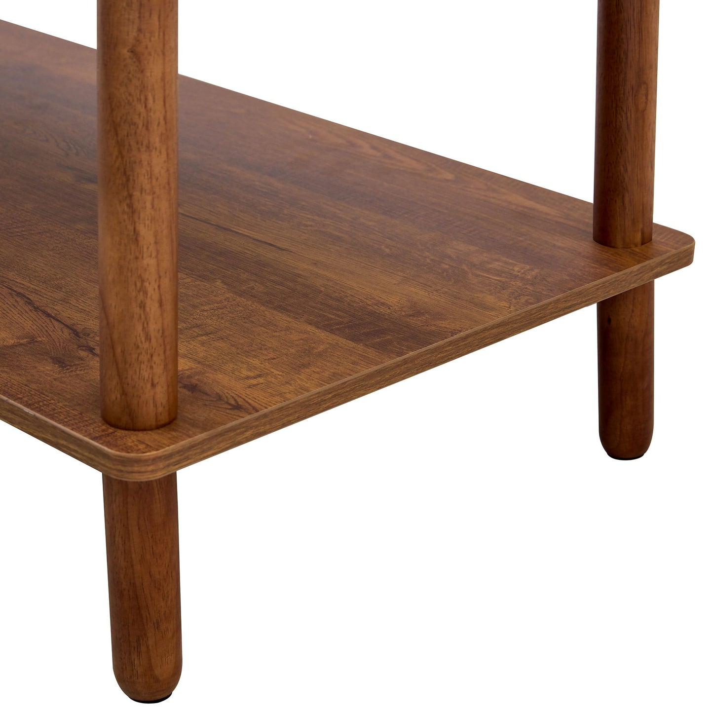 Modern 2 Tier Coffee Table For Living Room Furniture, Rectangular Center Table With Open Storage Shelf, Rounded Rubberwood Legs - Walnut Brown