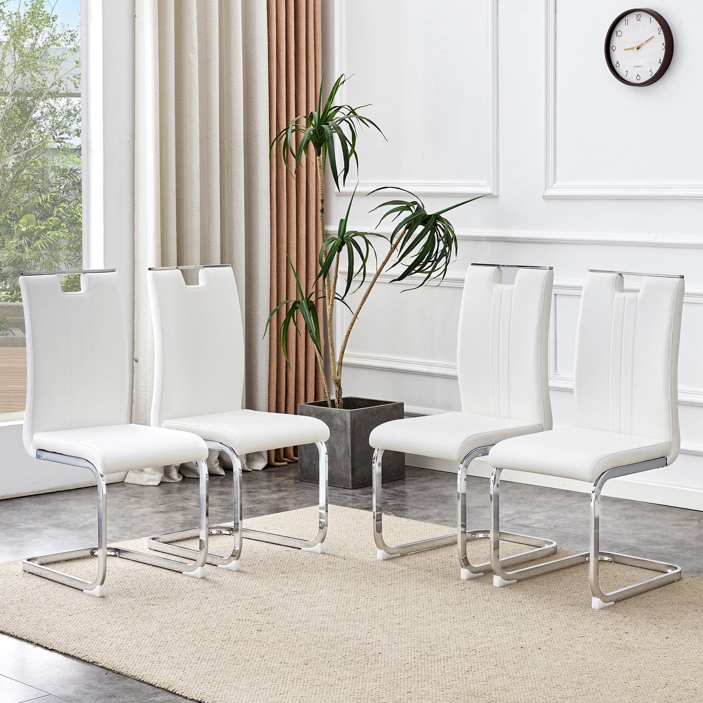 (Set of 4) Material Bow Shaped Chairs Adding Fashion To Minimalist And Contemporary Home Styles - White