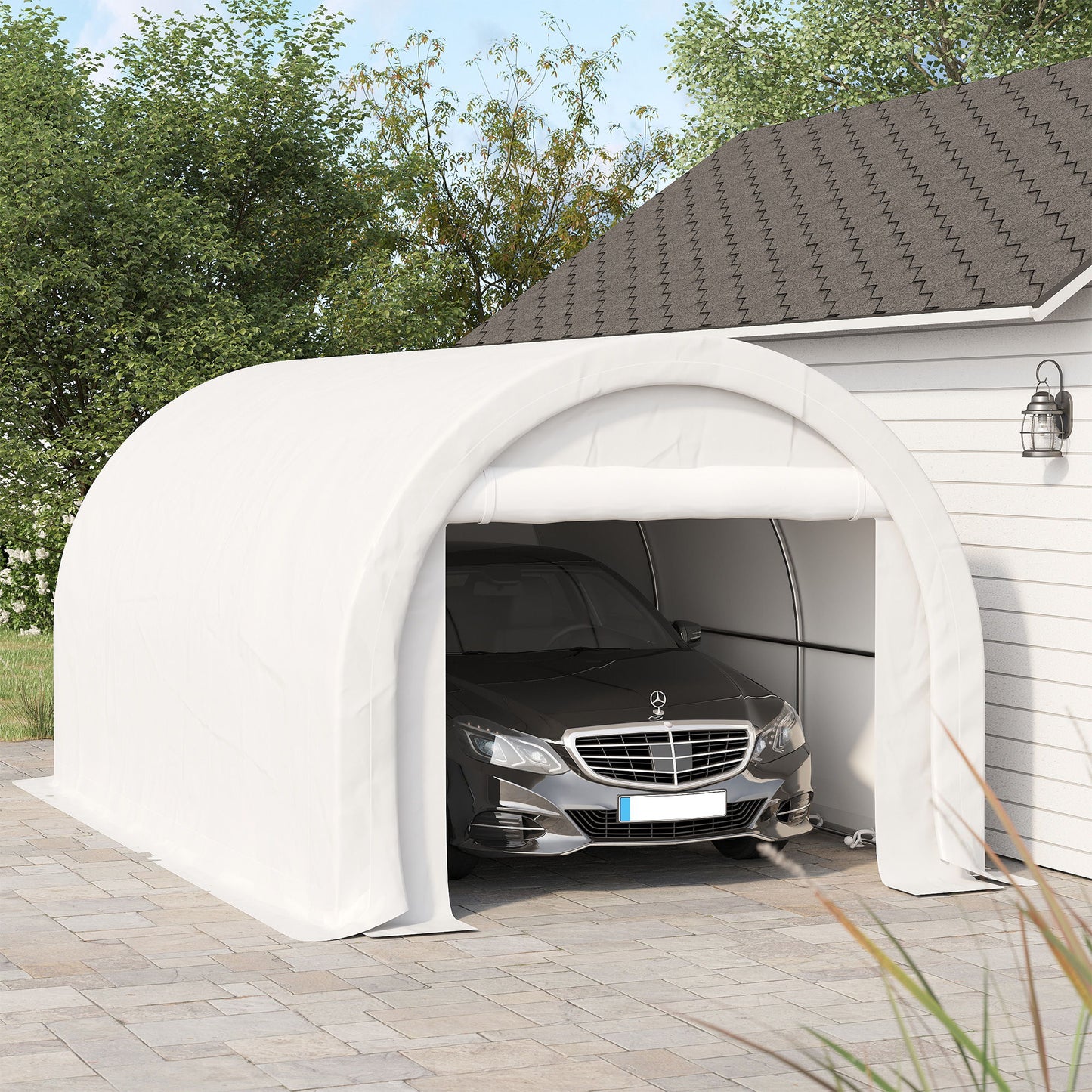 Outsunny - 10' x 16' Carport, Heavy Duty Portable Garage Storage Tent With Large Zippered Door, Anti-Uv Pe Canopy Cover For Car, Truck, Boat, Motorcycle, Bike, Garden Tools, Outdoor Work - White