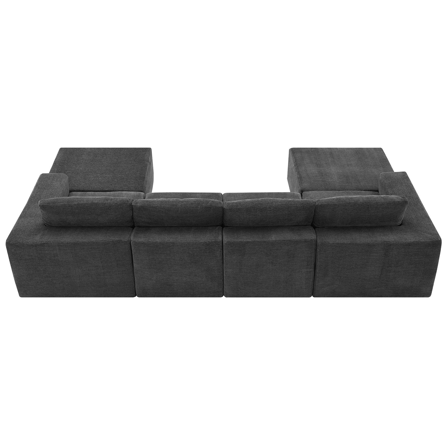 Modular U Shaped Sectional With Ottomans, Luxury Cloud Floor Couch With Deep Seat Fully Compressed Upholstered Sofa - Dark Gray