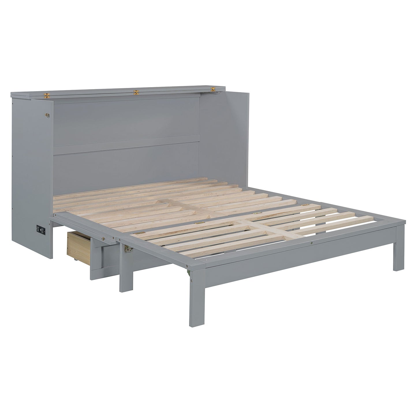 Queen Size Murphy Bed With Large Drawers - Gray