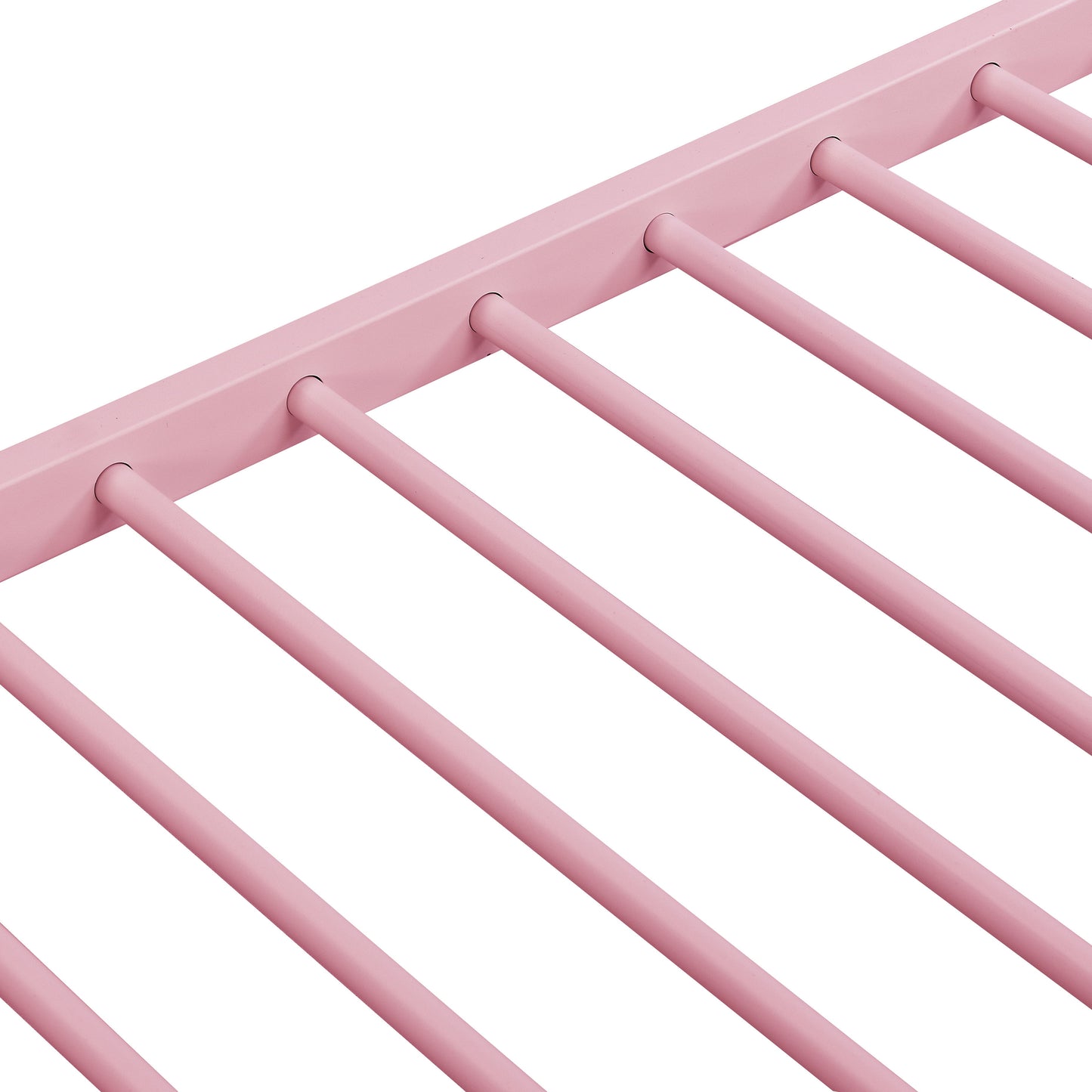 Modern Metal Bunk Bed With Trundle, Durable Steel, Twin Over Twin - Pink