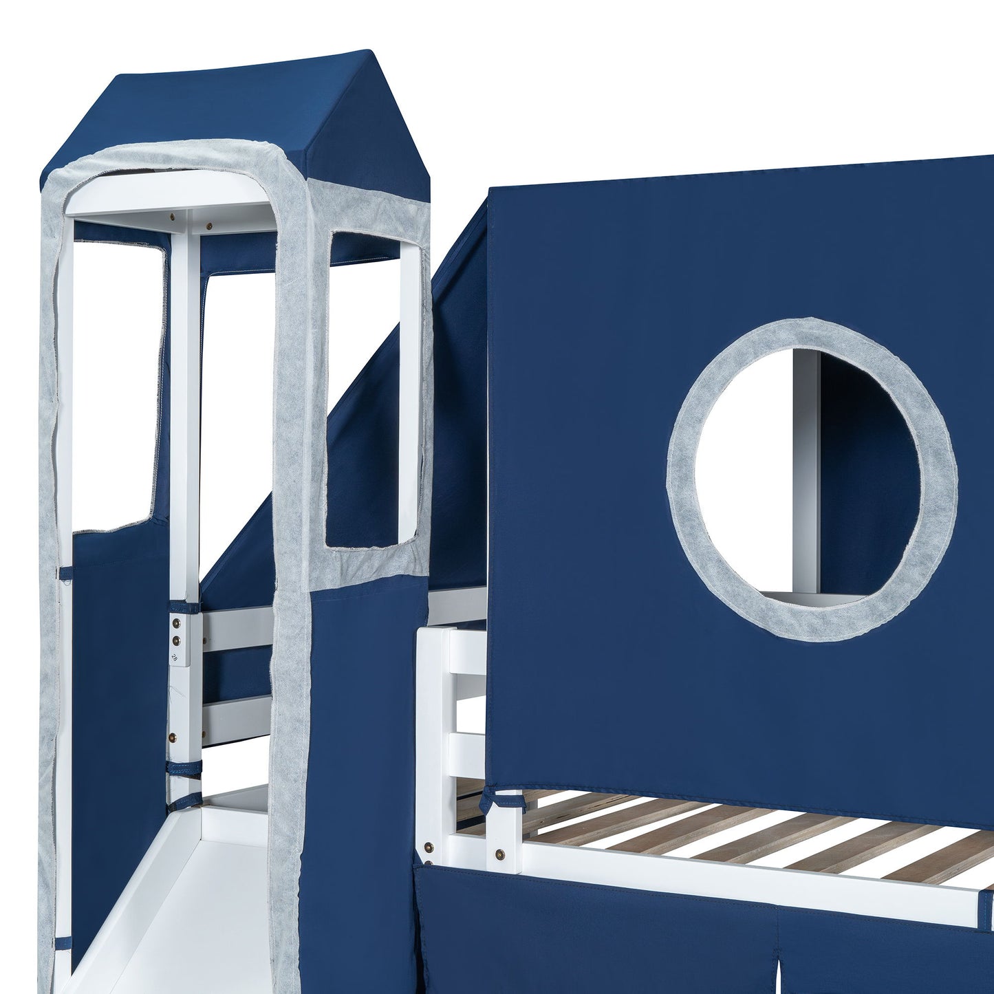 Twin Size Loft Bed With Tent And Tower - Blue