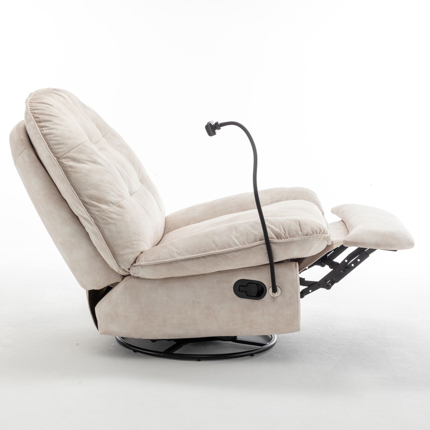 Modern Swivel Gliding Recliner Chair With Rocking Function And Phone Holder - Large Comfortable Reading Chair In Gold Stamped Velvet - Ivory