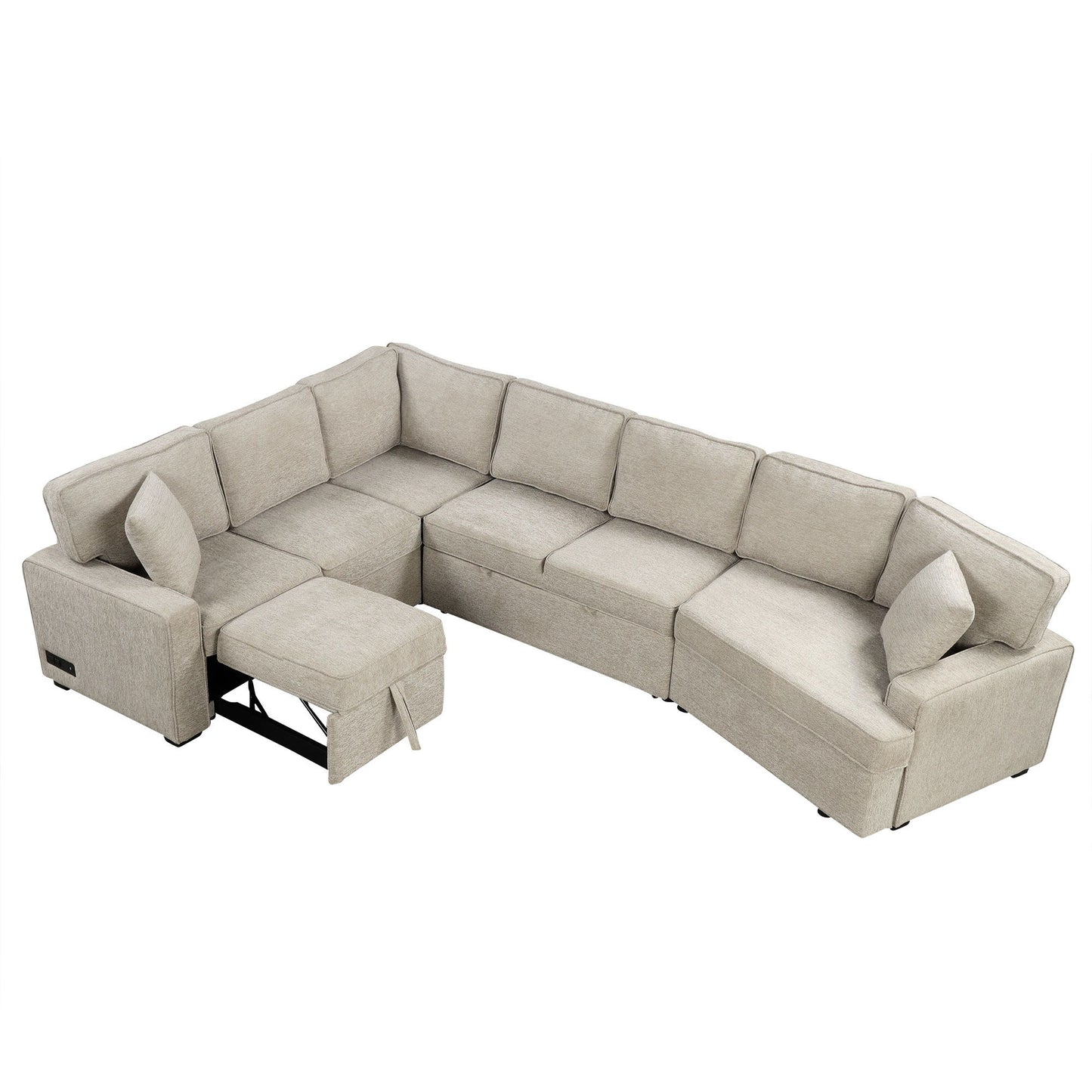 L-Shaped Sofa Sectional Sofa Couch Pull-Out Sofa Bed With Charging Devices And Cup Holders For Living Room - Beige