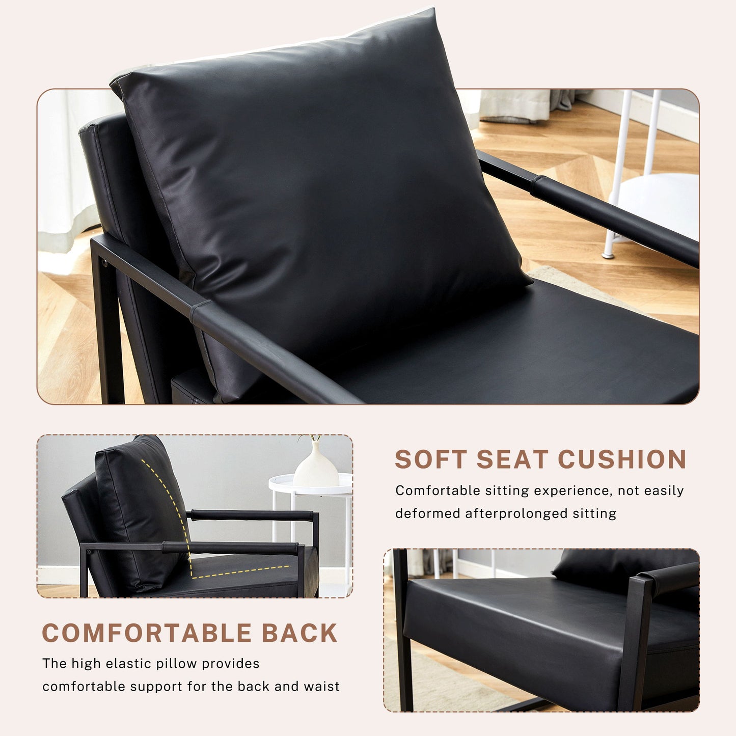 Classic Metal Frame Sofa Ergonomically Designed, A Perfect Blend Of Modern And Industrial Styles - Black