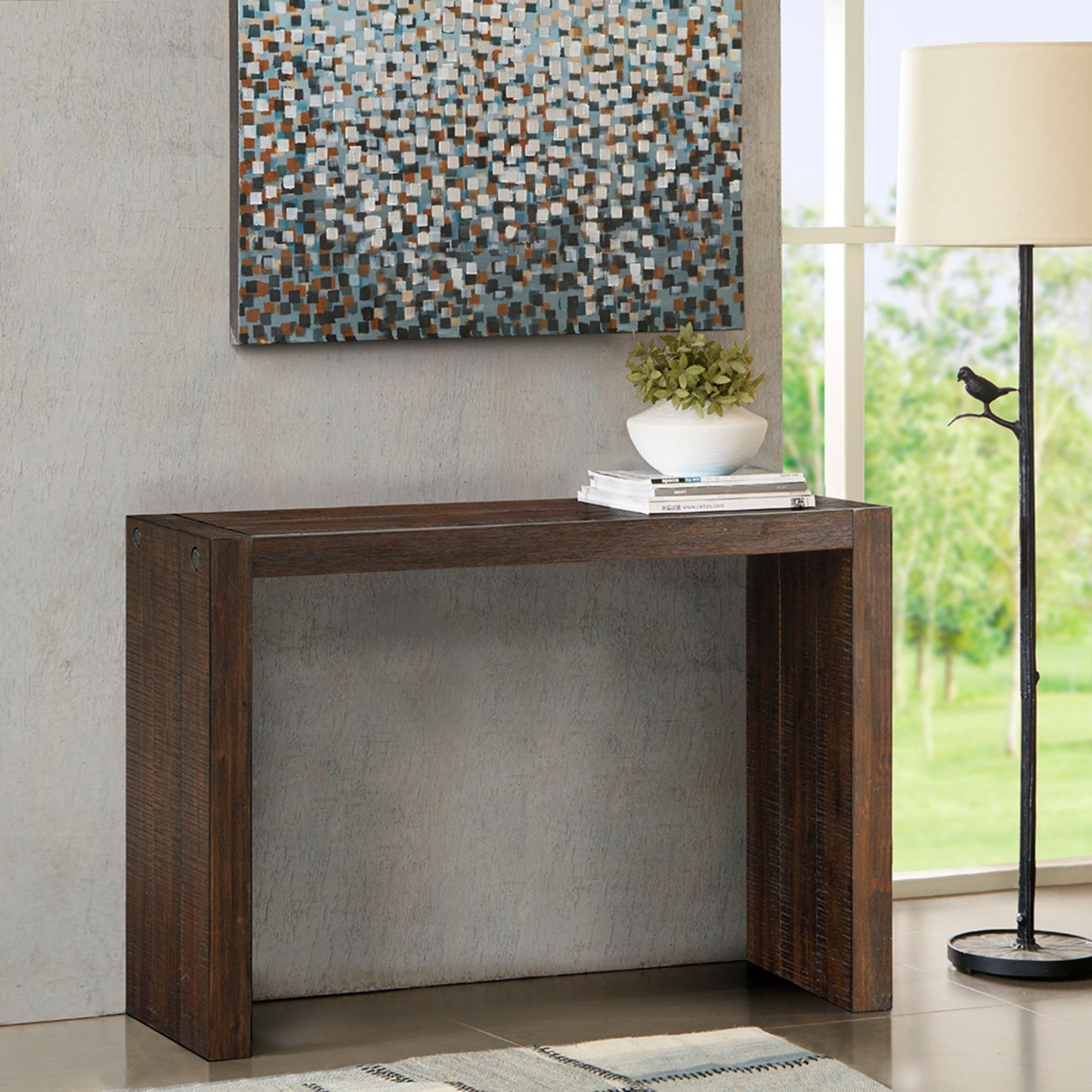 Modern Solid Wood Console Table - Distressed Brown