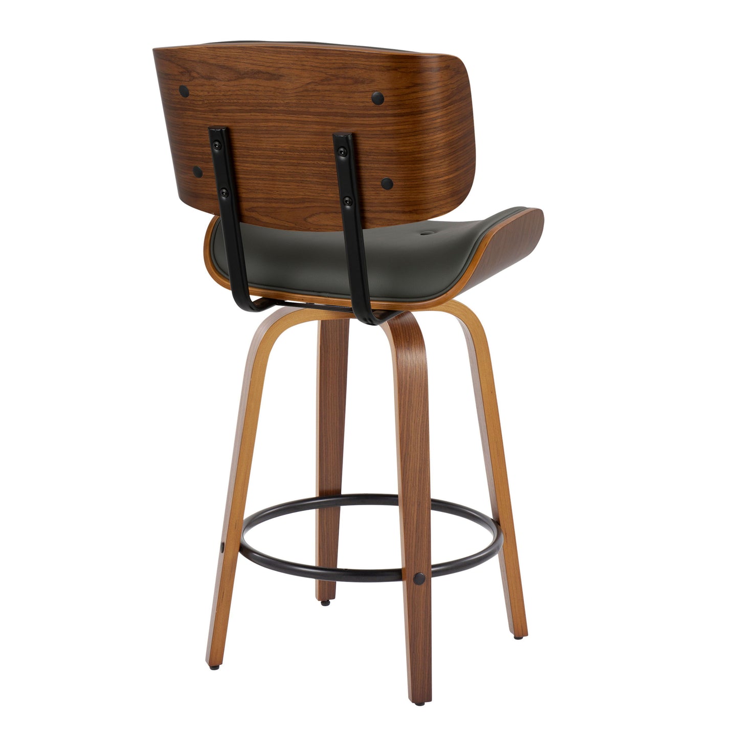 Lombardi - Mid-Century Modern Fixed Height Counter Stool With Swivel With Round Footrest (Set of 2) - Walnut / Gray