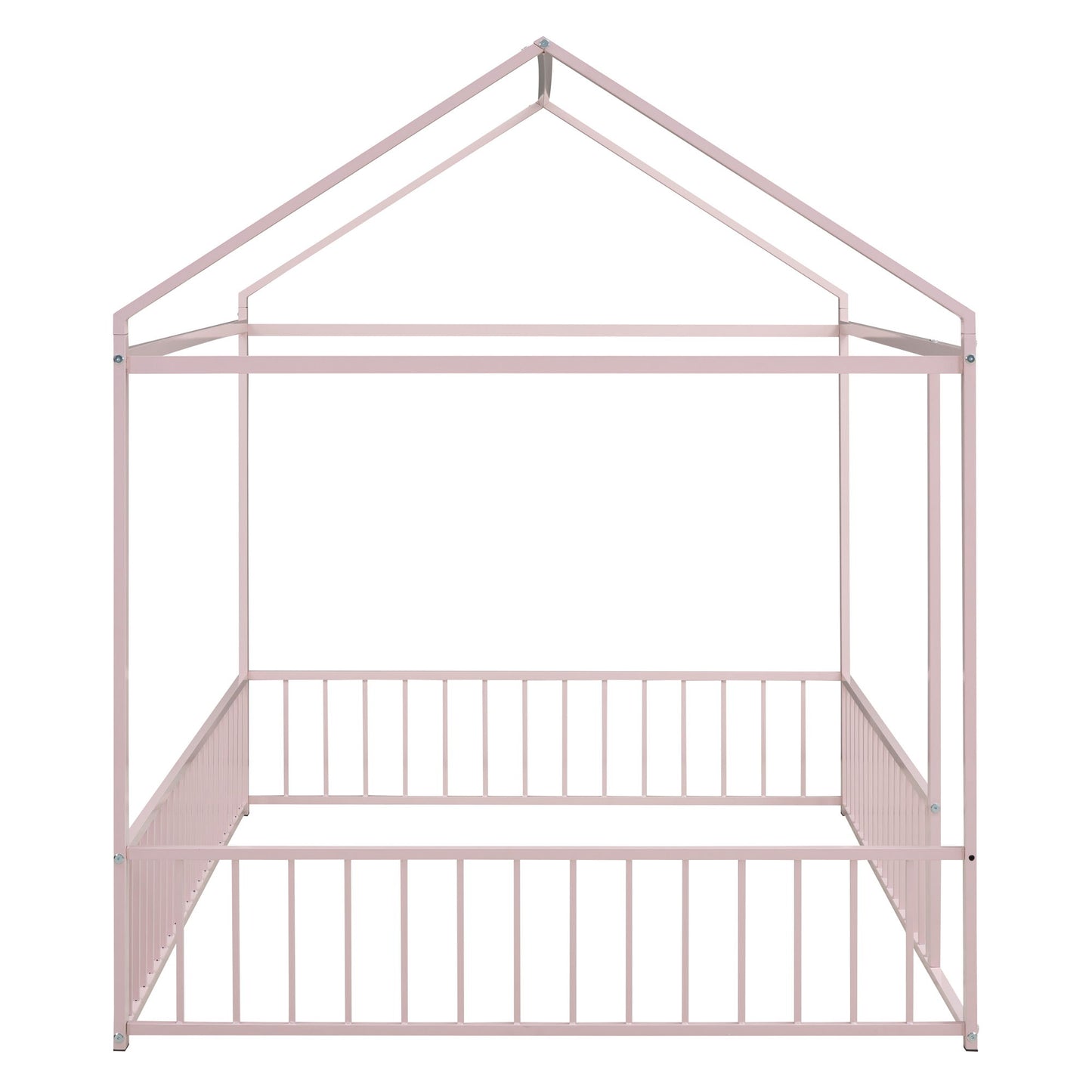 Full Size Bed House Bed Frame With Fence - Pink