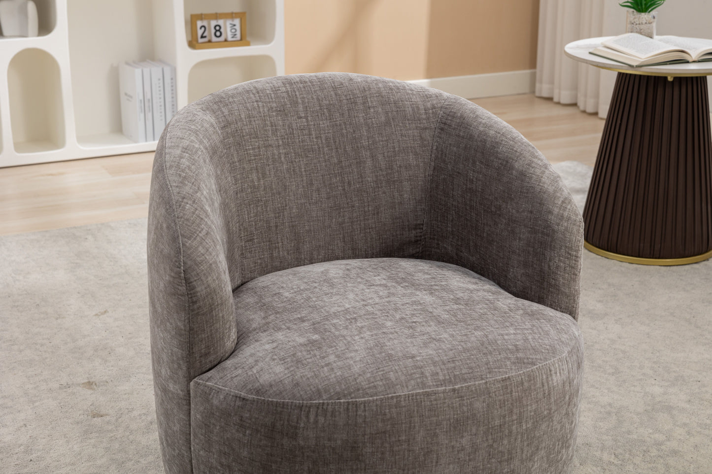 Chenille Fabric Swivel Accent Armchair Barrel Chair With Black Powder Coating Metal Ring - Gray