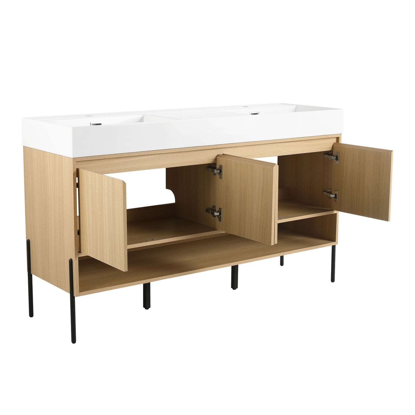Modern 60" Bathroom Vanity Combo With Single Resin Sink And Storage Cabinet - Oak