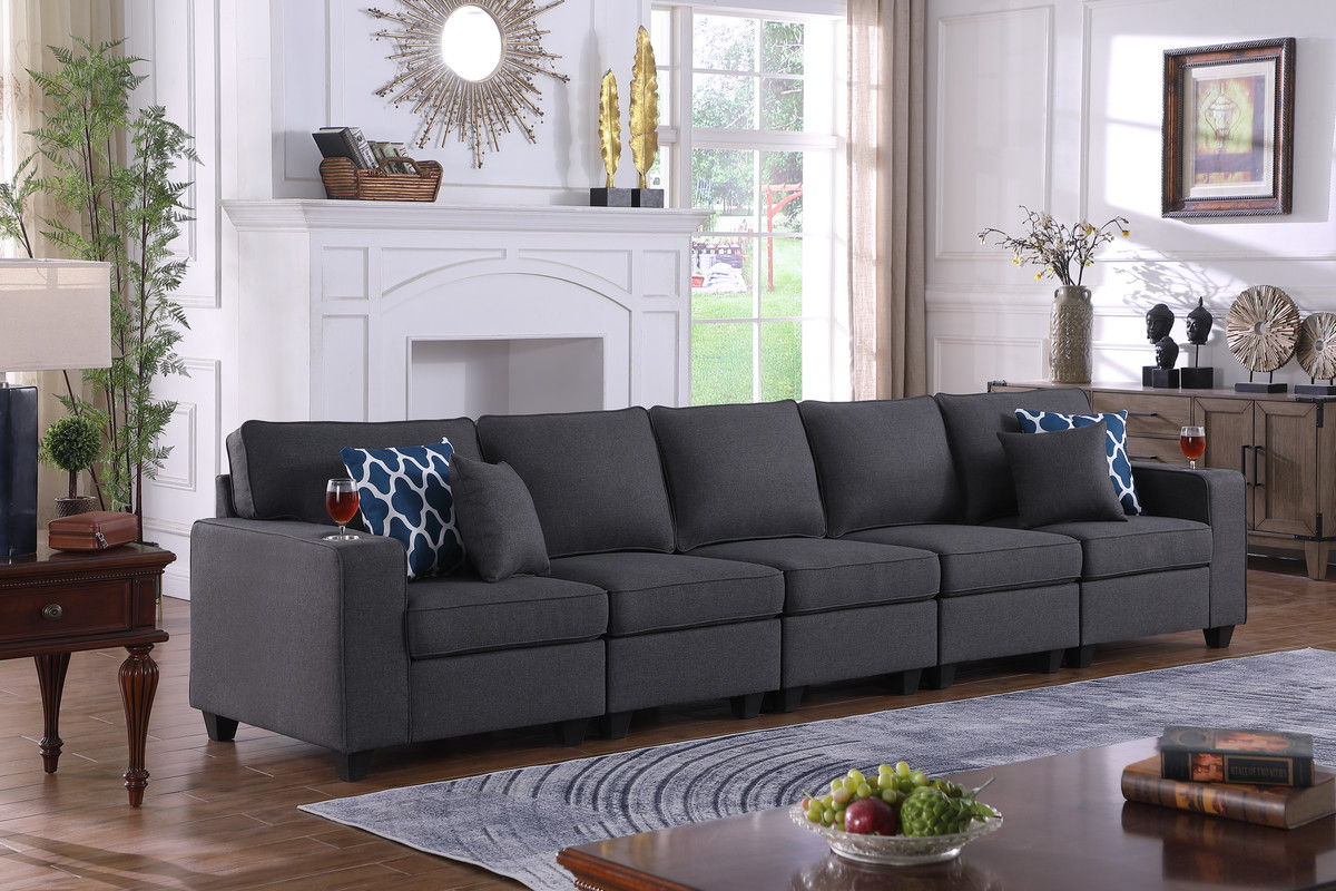 Cooper - 5 Seater Sofa With Cupholder - Dark Gray