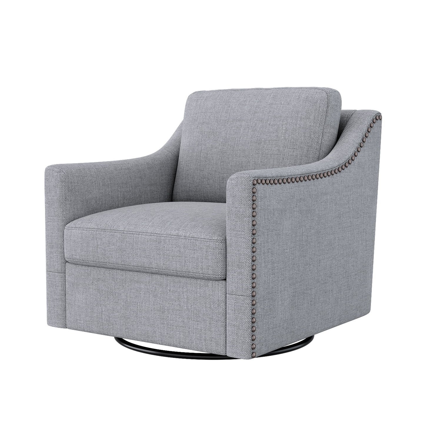 360 Degree Swivel Armchair Cotton Linen Skin - Friendly Fabric Ergonomic Design Brass Nail Decorative Armchair Living Room Chairs Bedroom Chairs Living Room Chairs Black Legs Suitable For Indoor Homes - Gray