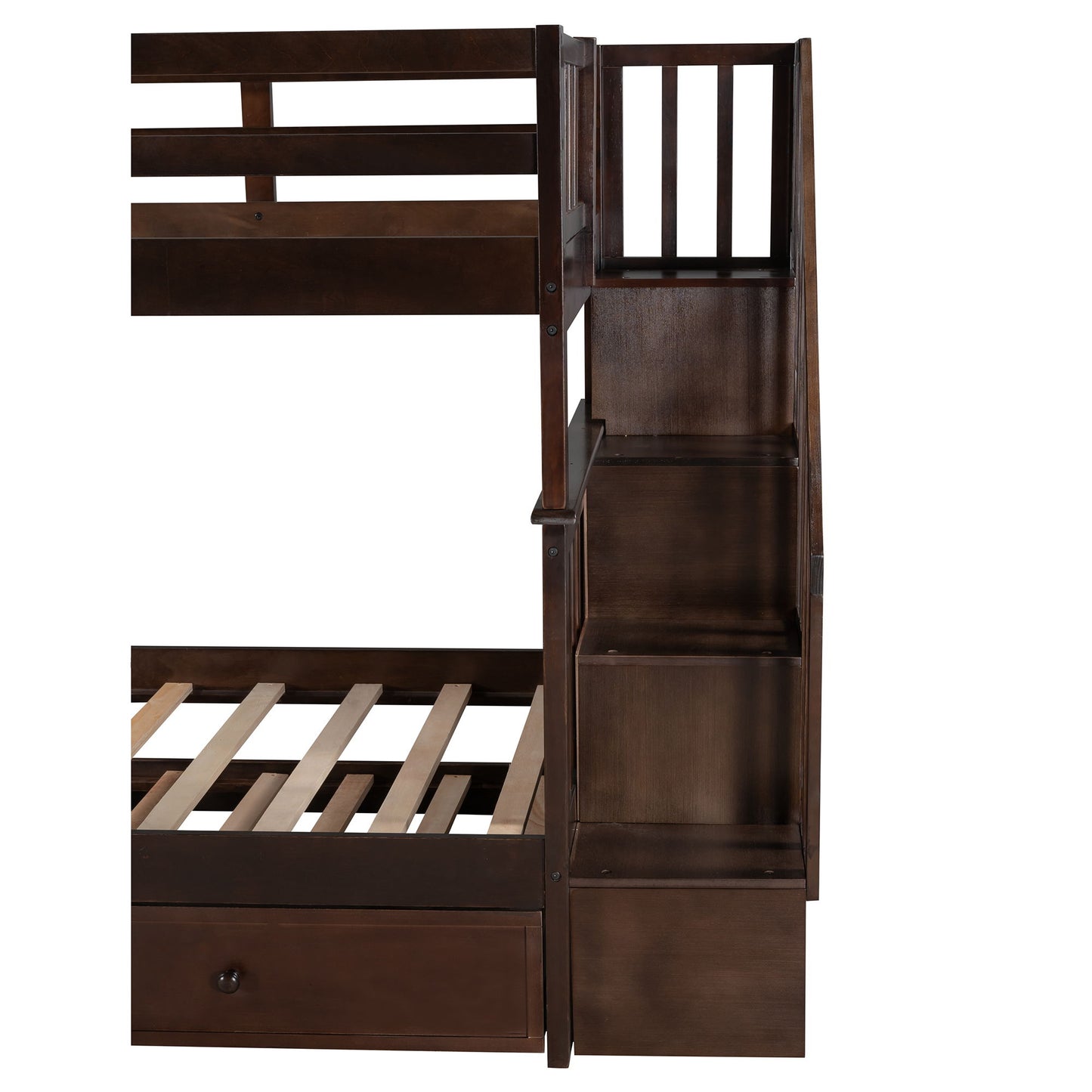 Twin Over Twin Stairway Bunk Bed With Twin Size Trundle For Bedroom - Espresso
