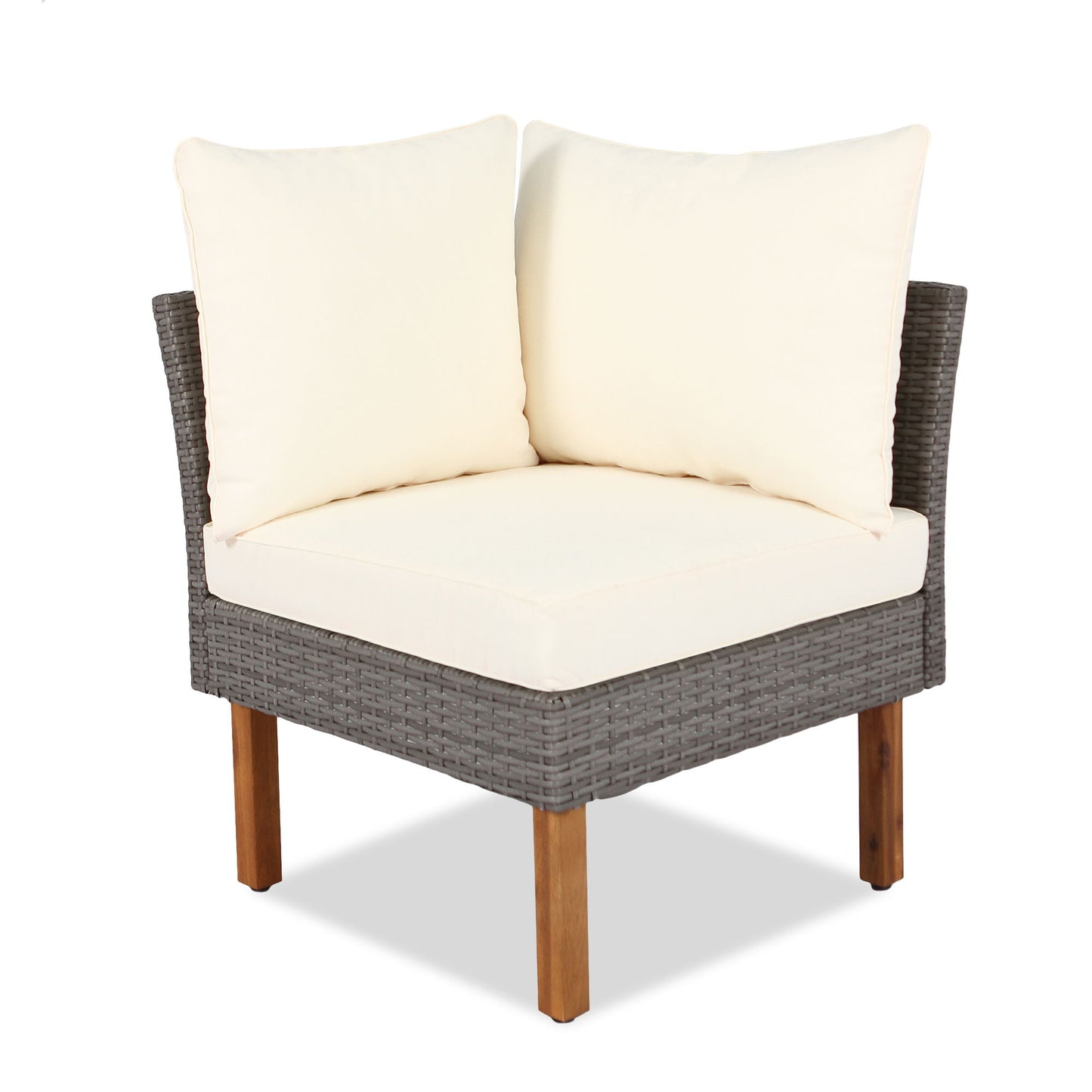 9 Piece Patio Rattan Furniture Set, Outdoor Conversation Set With Acacia Wood Legs And Tabletop, PE Rattan Sectional Sofa Set With Coffee Table, Washable Cushion - Beige