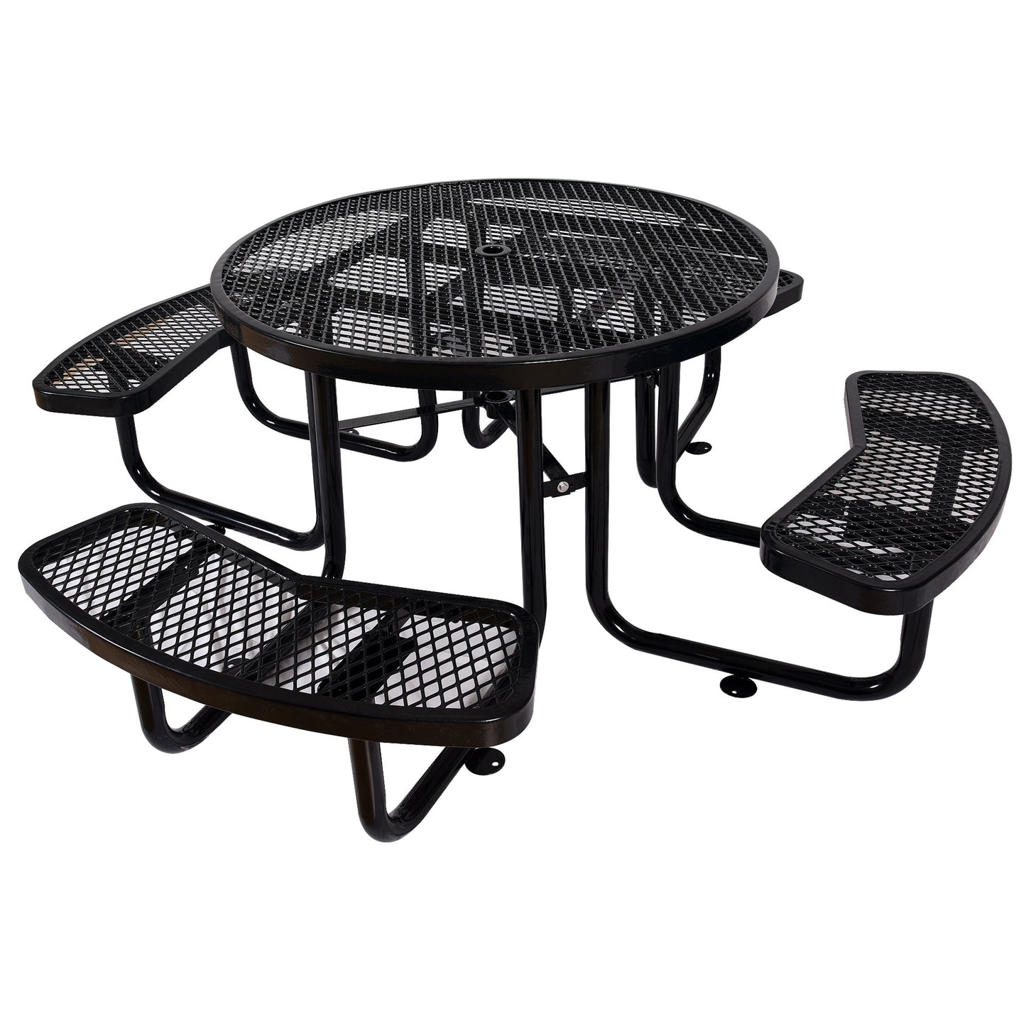 Round Outdoor Steel Picnic Table, With Umbrella Pole - Black