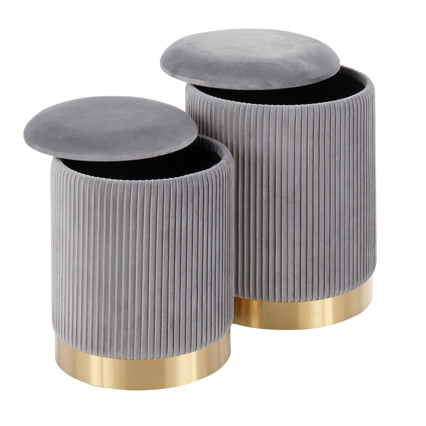 Marla - Contemporary Nesting Pleated Ottoman Set - Gold / Gray