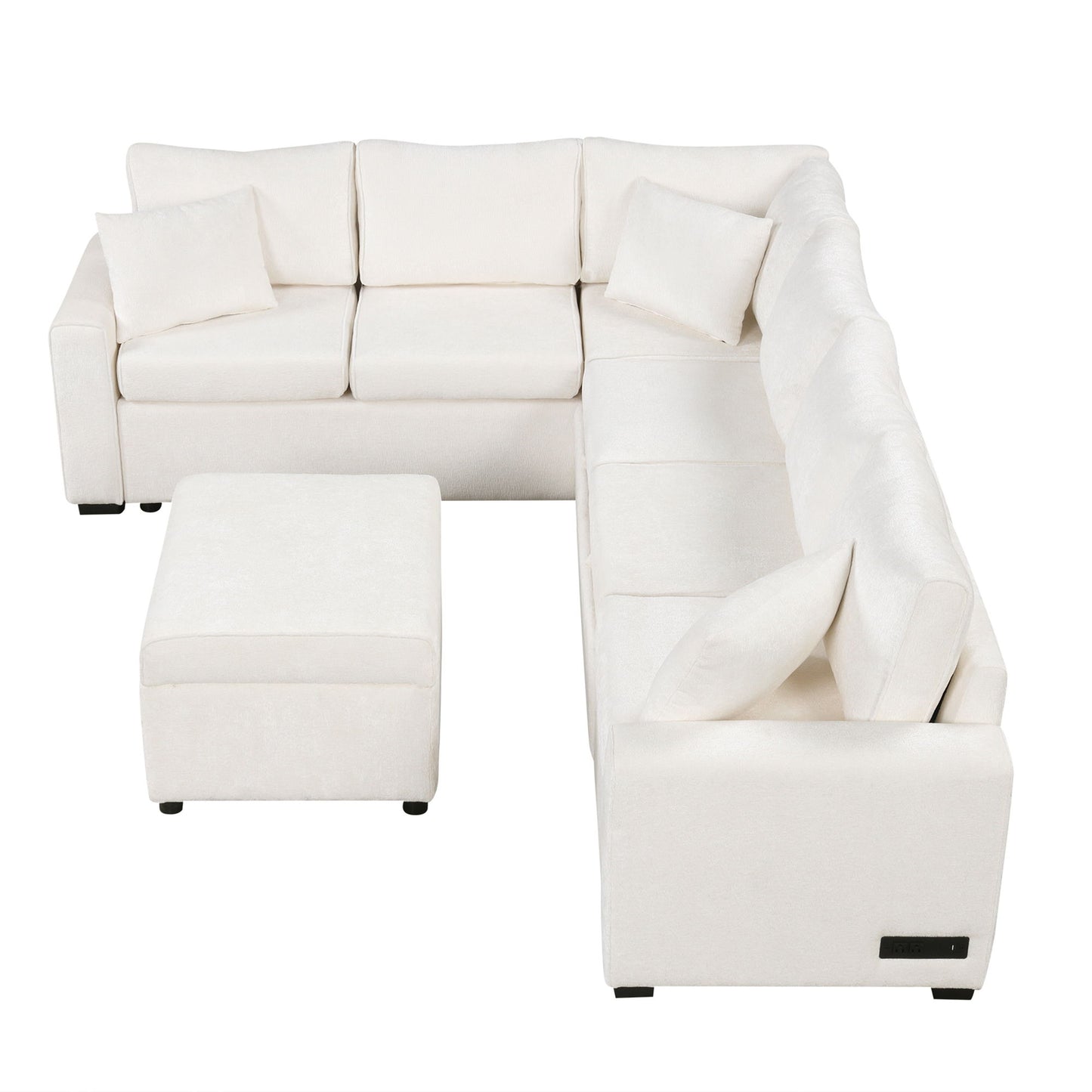 Sectional Sofa Pull-Out Sofa Bed Sleeper With A Storage Ottoman, Three Pillows And Charging Devices For Living Room - Cream