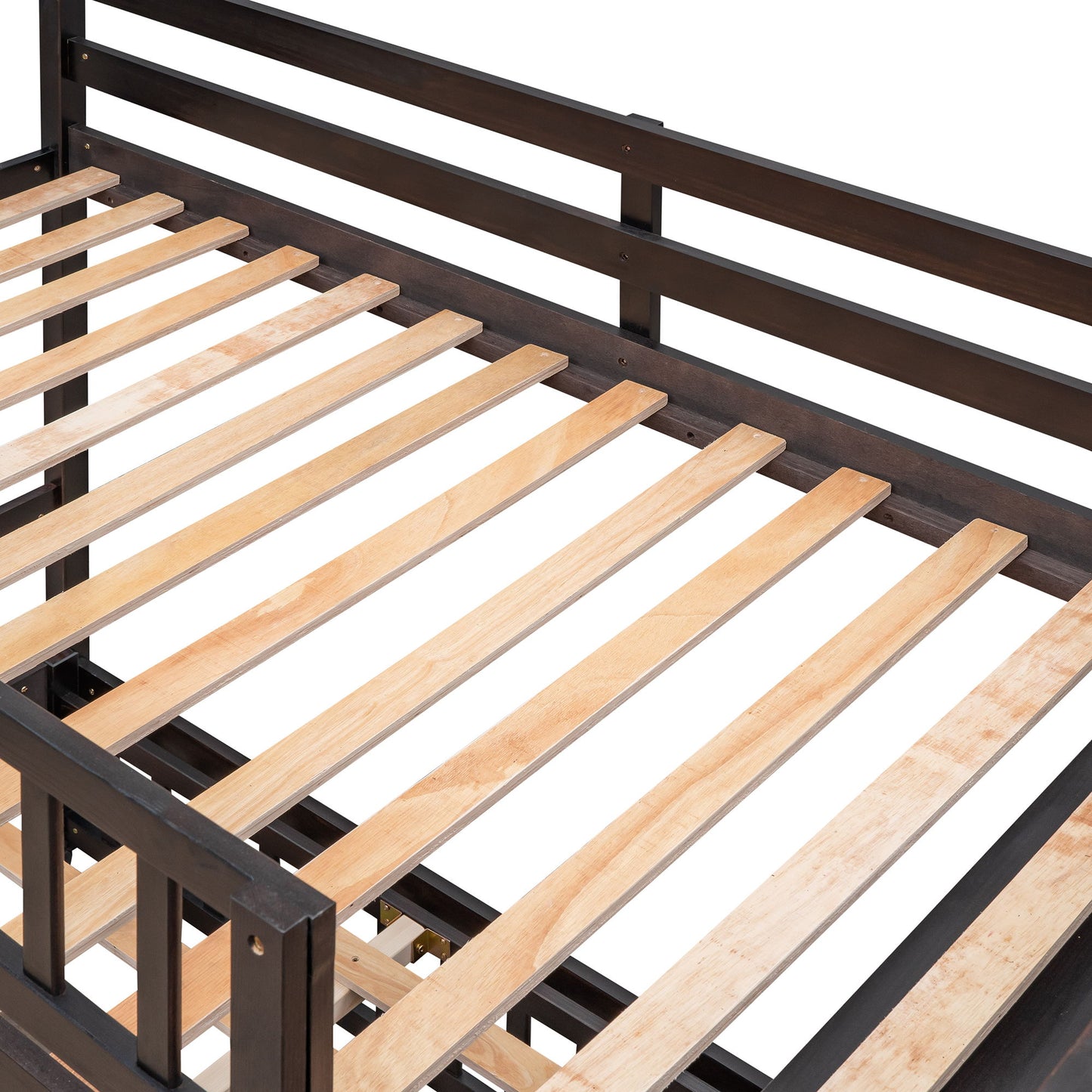 Twin Over Full Bunk Bed With 6 Drawers And Flexible Shelves, Bottom Bed With Wheels - Espresso