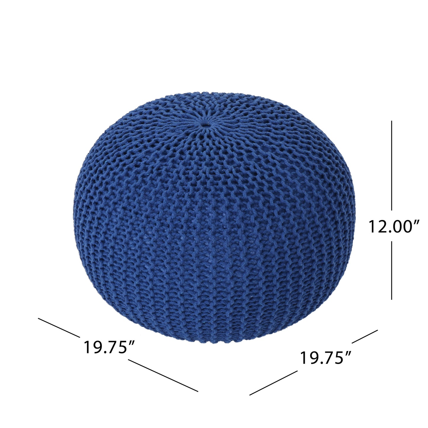 Bordeaux - Knitted Cotton Round Pouf Ottoman, Versatile Floor Cushion, Cotton Material - Navy Blue