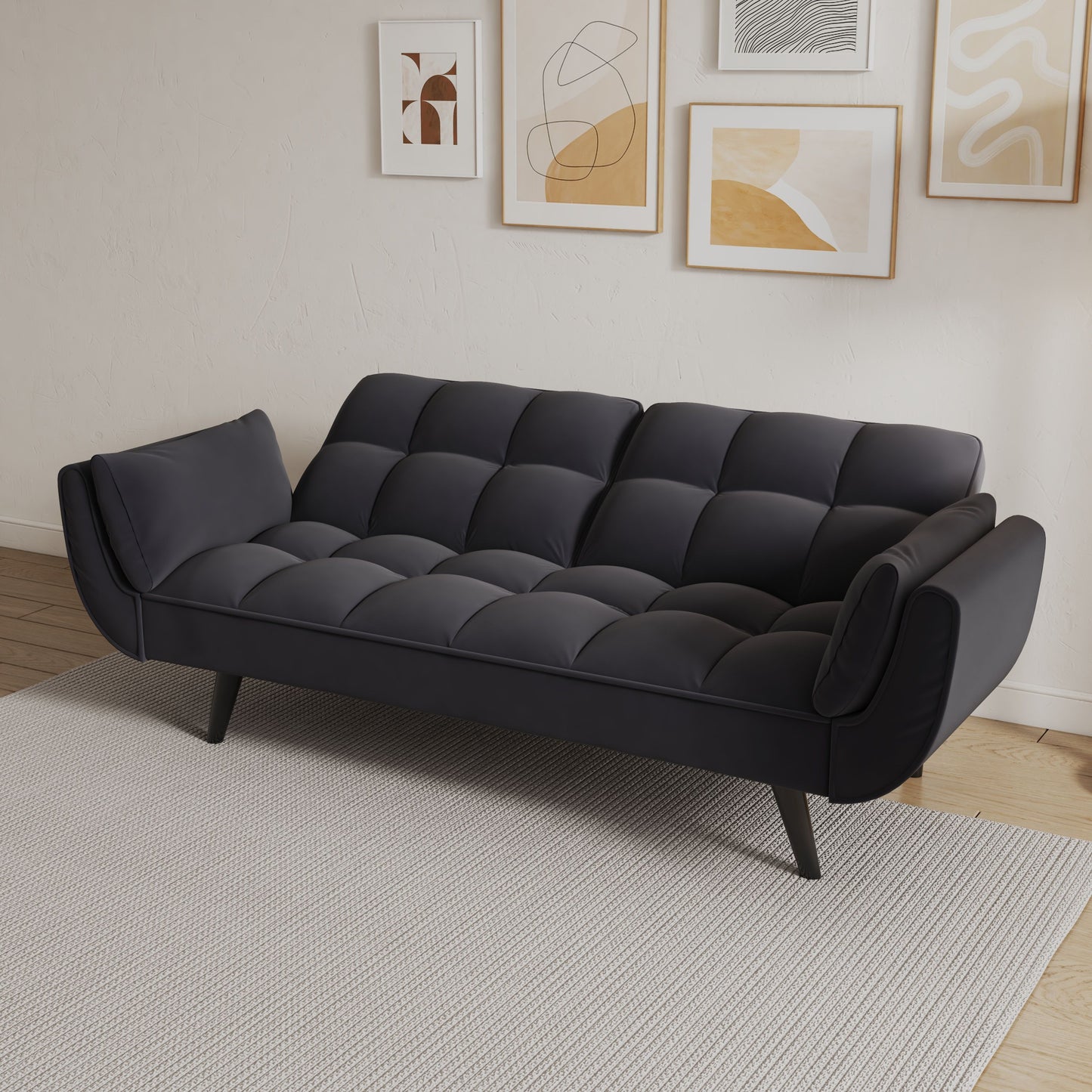 Sofa Soft Two Armrests Throw Pillow Pillow Comfortable Fit Apartment Bedroom Small Space - Black