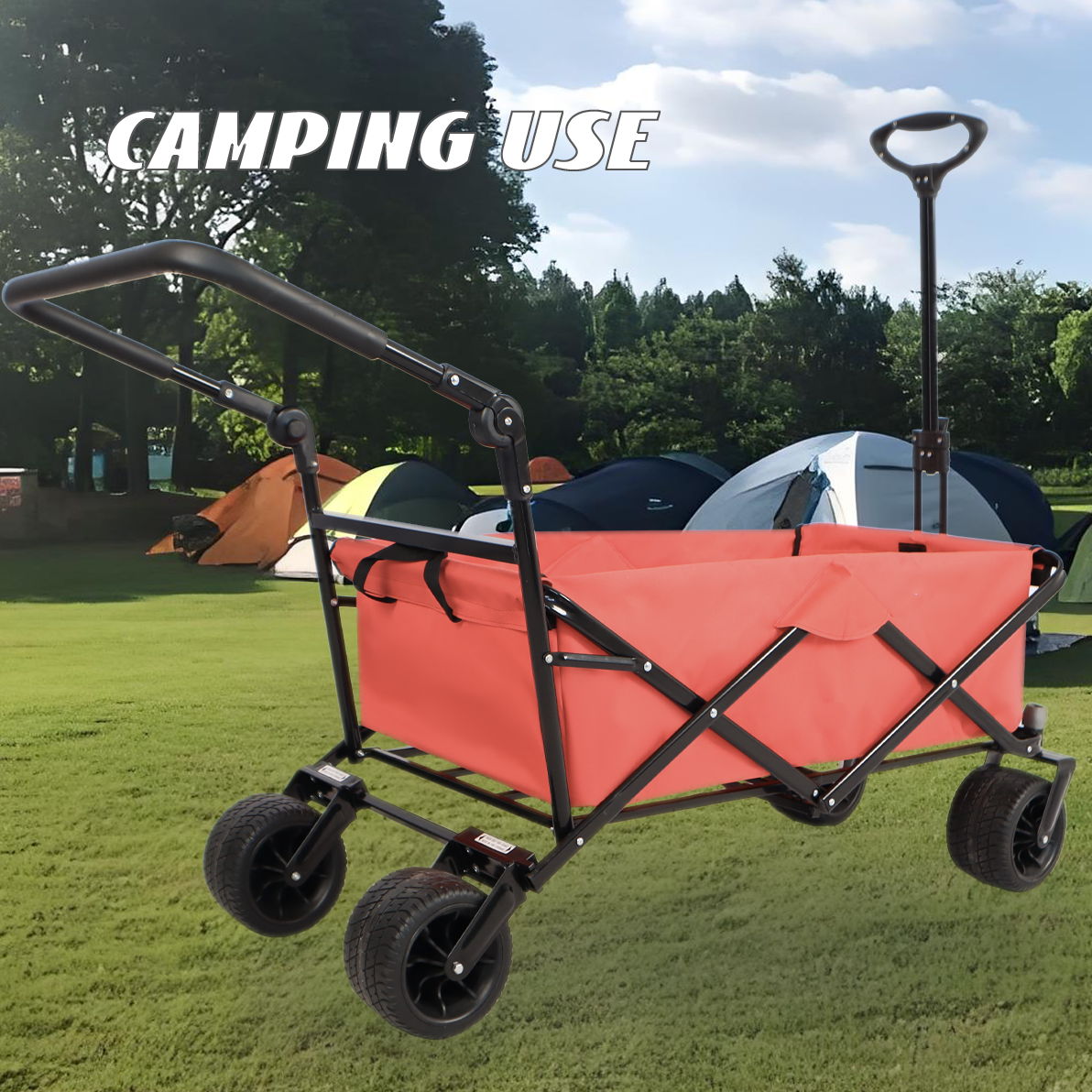 Utility Park Garden Cart Tool Customized Color Folding Camping Trolley Outdoor Picnic Beach Wagon - Red