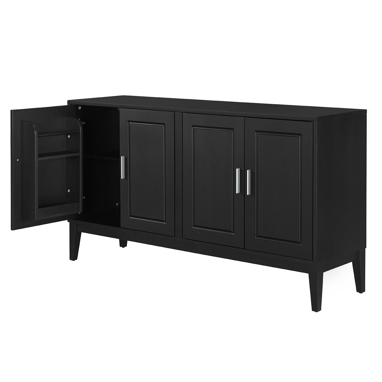 4 Door Sideboard Storage Cabinet With Door Shelf For Living Room And Dining Room, 2 Large Cabinets With Adjustable Shelf - Black