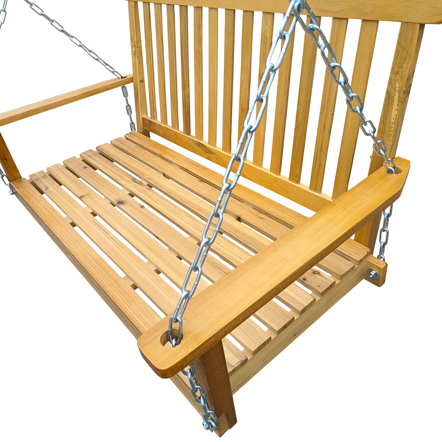 Front Porch Swing With Armrests For Outdoor Patio, Garden Yard, Backyard Or Sunroom - Teak