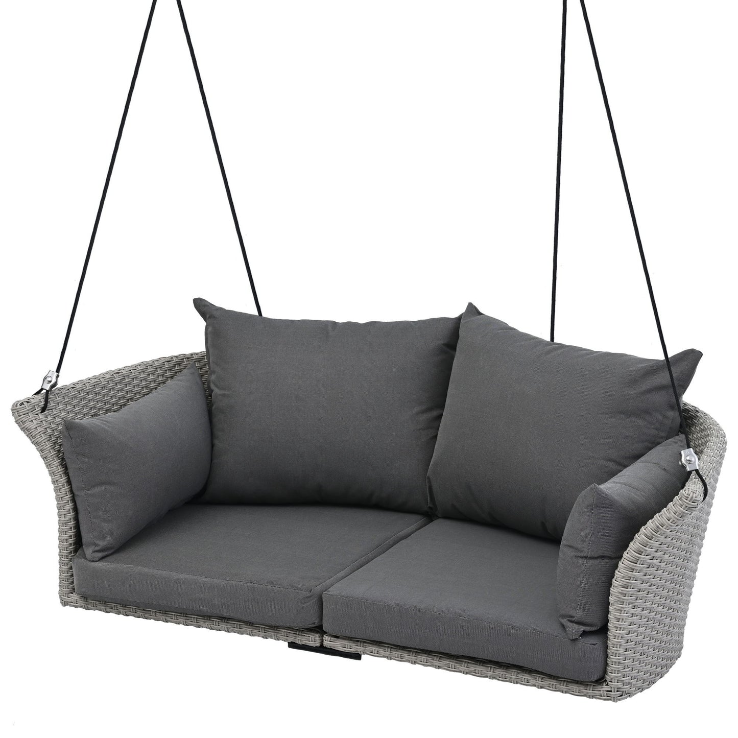 2 Person Hanging Seat, Rattan Woven Swing Chair, Porch Swing With Ropes - Gray / Cushion