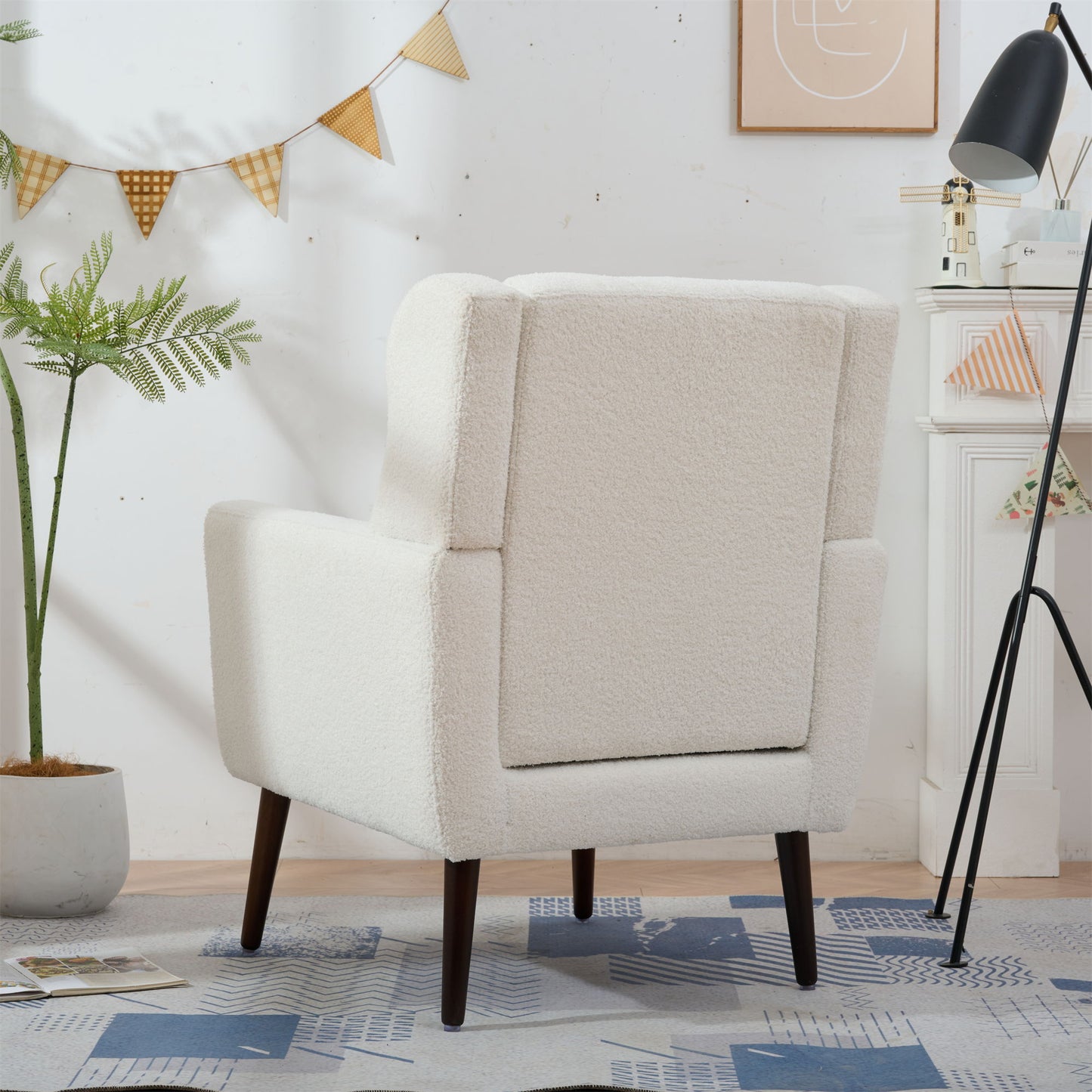 Modern Accent Chair, Teddy Fabric Living Room Chairs Comfy Reading Chair, Mid Century Accent Chair, Lounge Arm Chairs Armchair For Living Room Bedroom - White