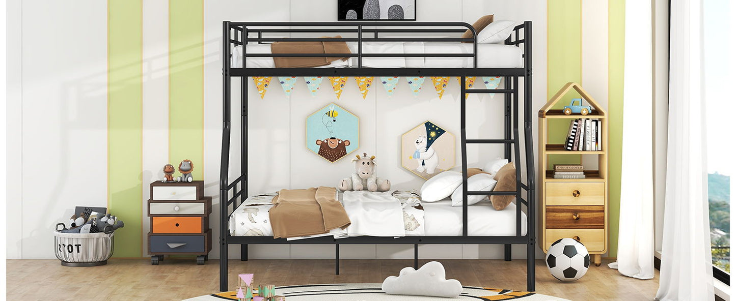 Full Long Over Queen Metal Bunk Bed - Black
