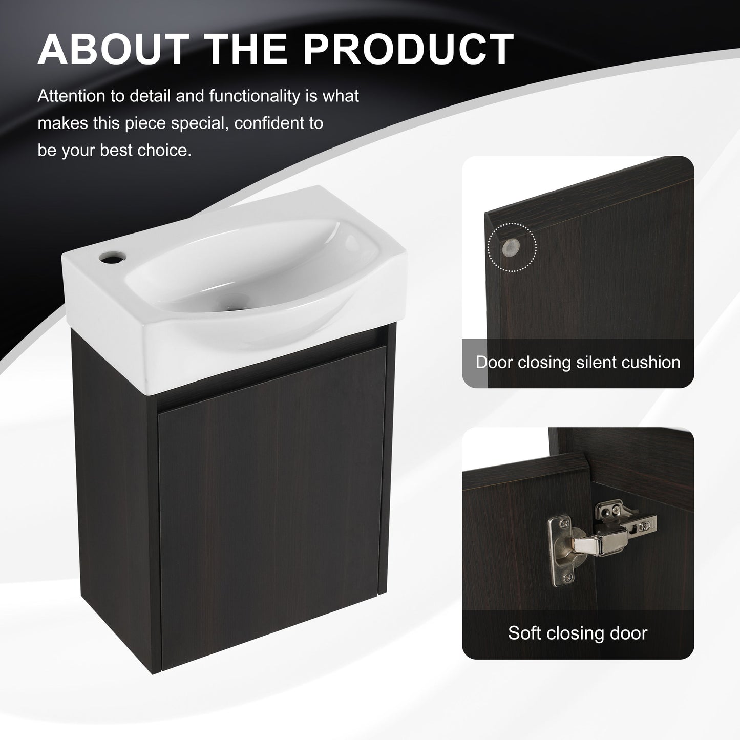 Modern 16" Bathroom Vanity Sink Combo With Ceramic Sink And Cabinet For Small Spaces - Black