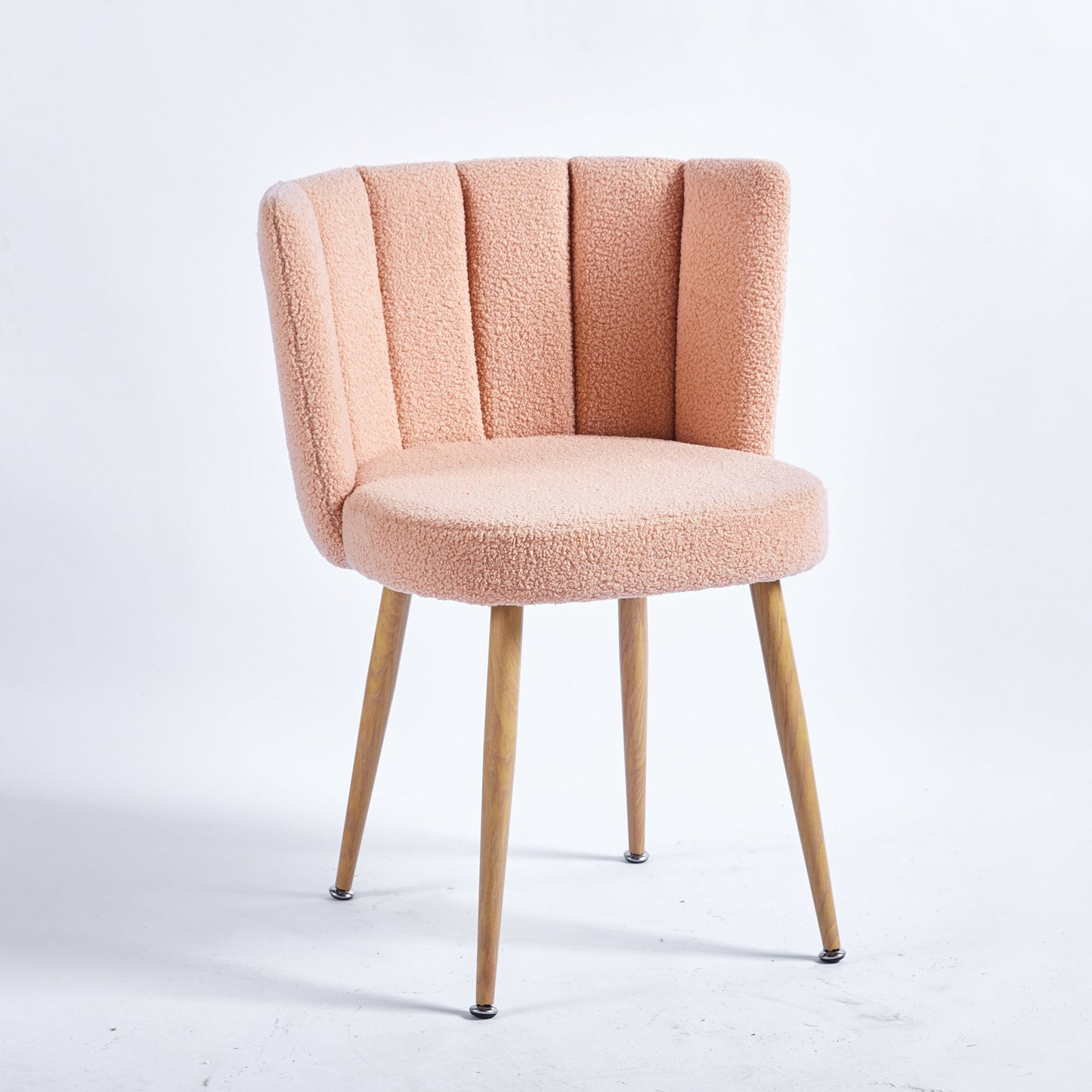 Modern Dining Chair (Set of 2) With Iron Tube Wood Color Legs, Shorthair Cushions And Comfortable Backrest, Suitable For Dining Room, Living Room, Cafe, Simple Structure - Light Beige