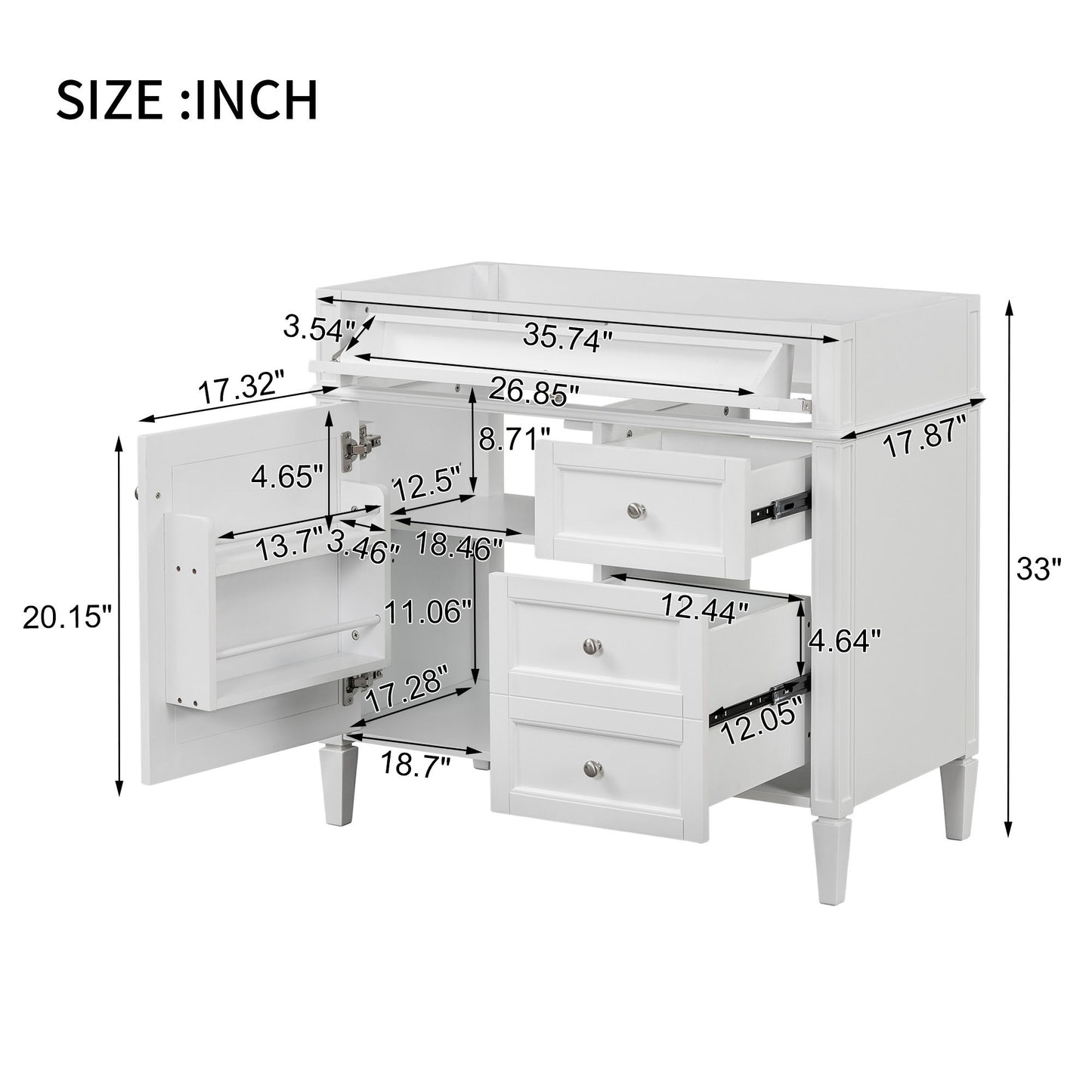 Bathroom Vanity Without Top Sink, Modern Bathroom Storage Cabinet With 2 Drawers And A Tip-Out Drawer, Frame (Not Include Basin Sink) - White
