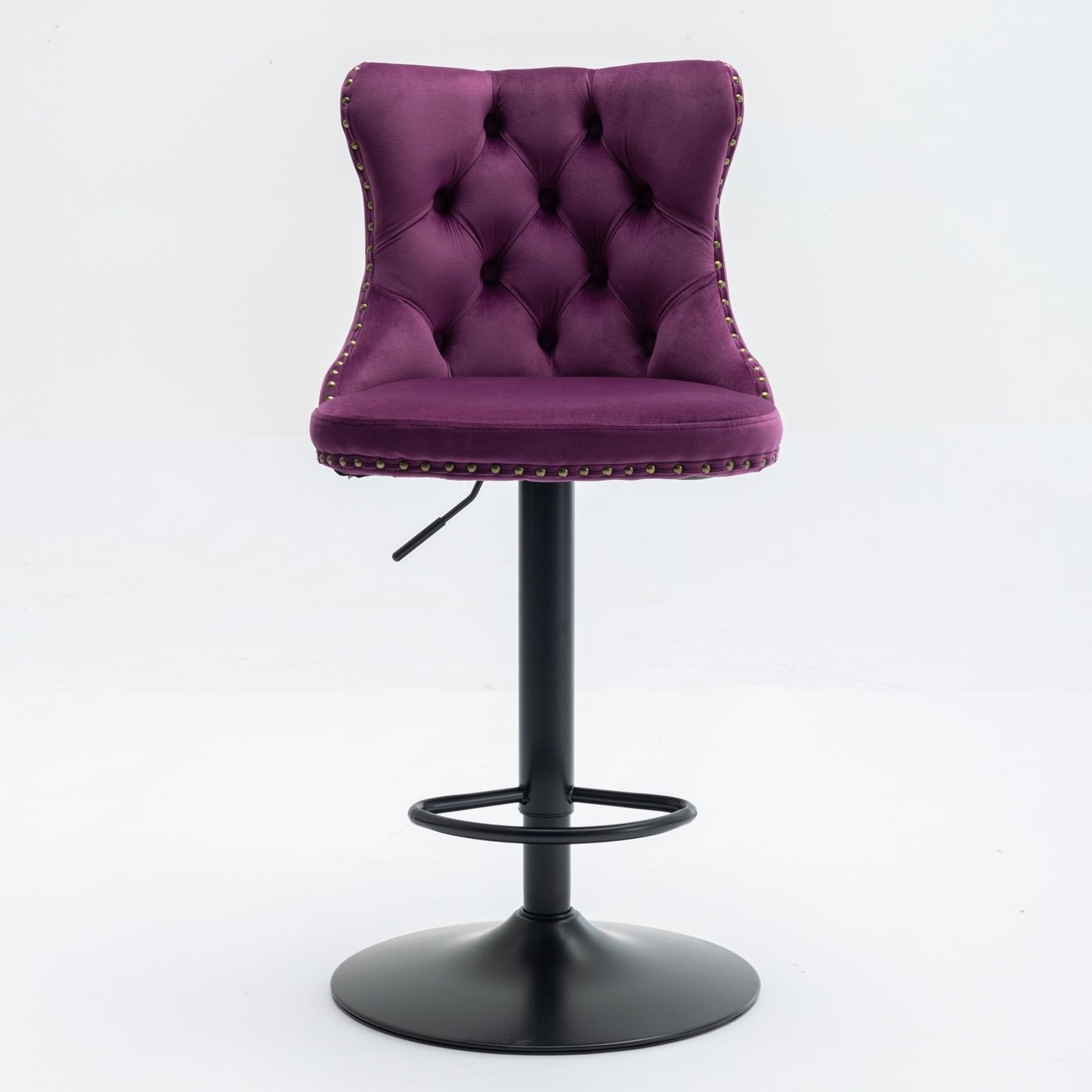 Swivel Velvet Barstools Adjusatble Seat Height , Modern Upholstered Bar Stools With Backs Comfortable Tufted For Home Pub And Kitchen Island (Set of 2) - Purple