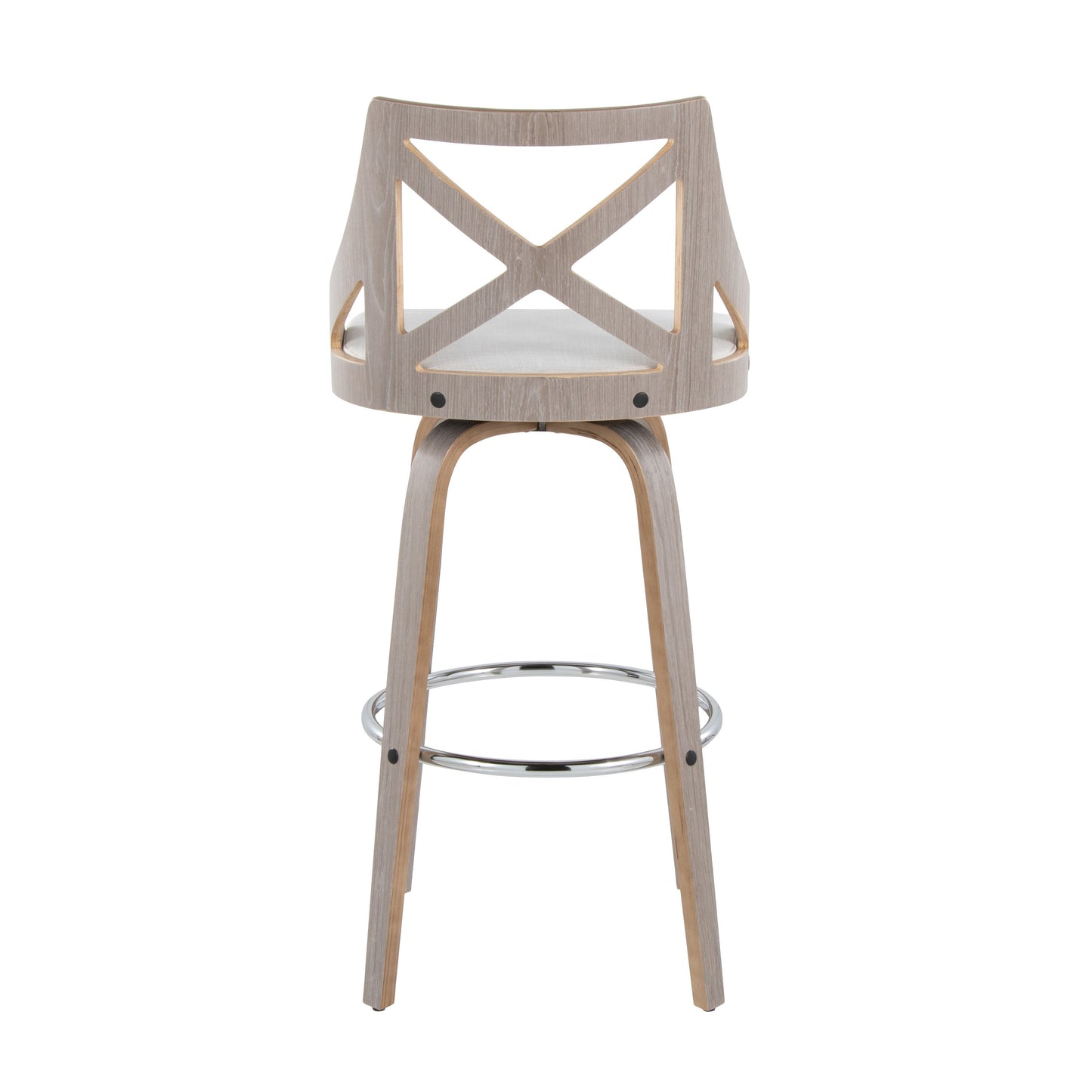 Charlotte - Farmhouse Fixed Height Barstool With Swivel With Round Footrest (Set of 2) - Light Gray / Cream