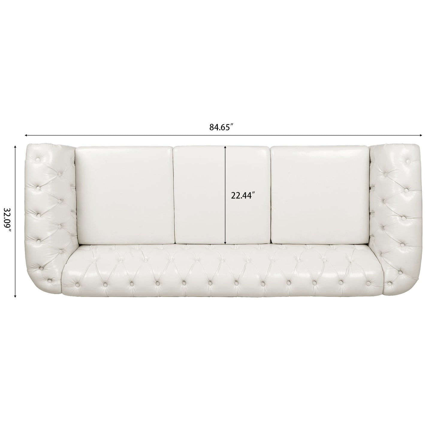 84.65" Rolled Arm Chesterfield 3 Seater Sofa - White