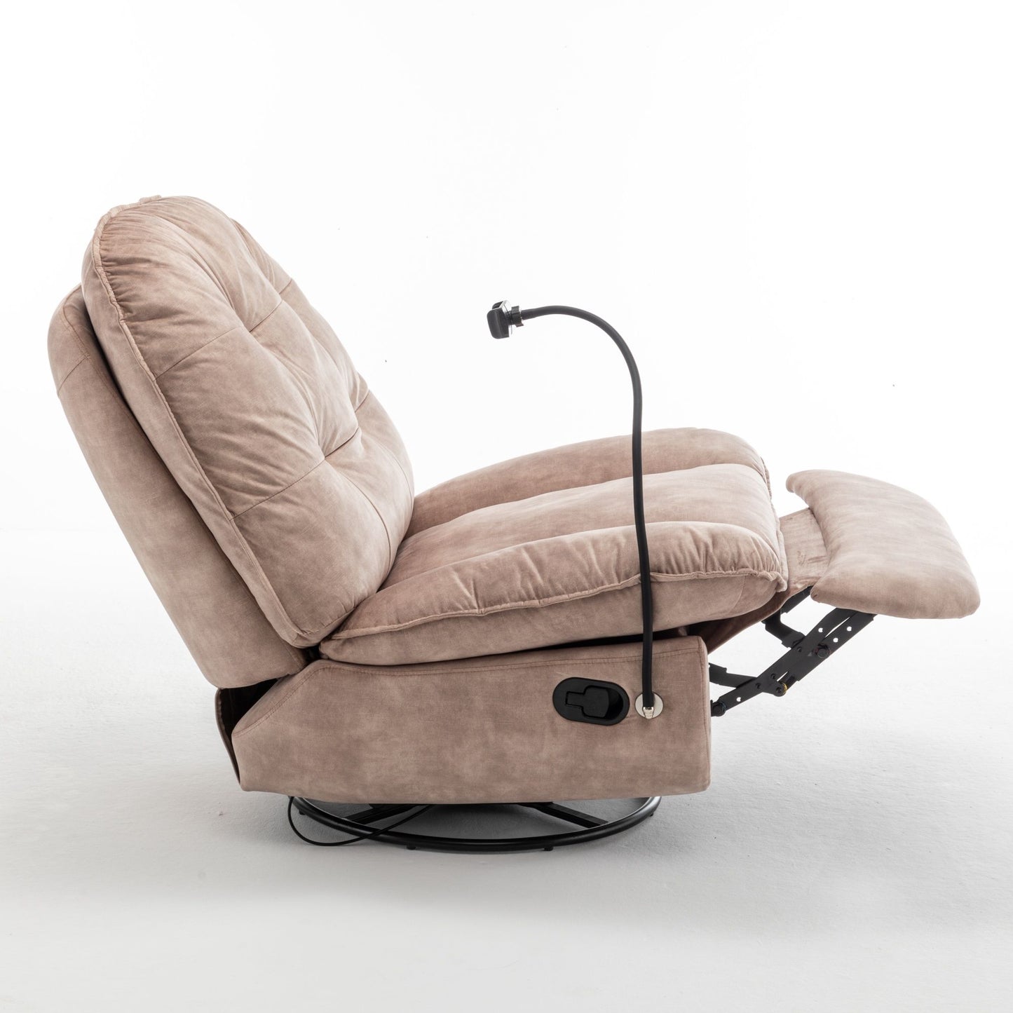 Modern Swivel Gliding Recliner Chair With Rocking Function And Phone Holder - Large Comfortable Reading Chair Stamped Velvet - Natural Brown