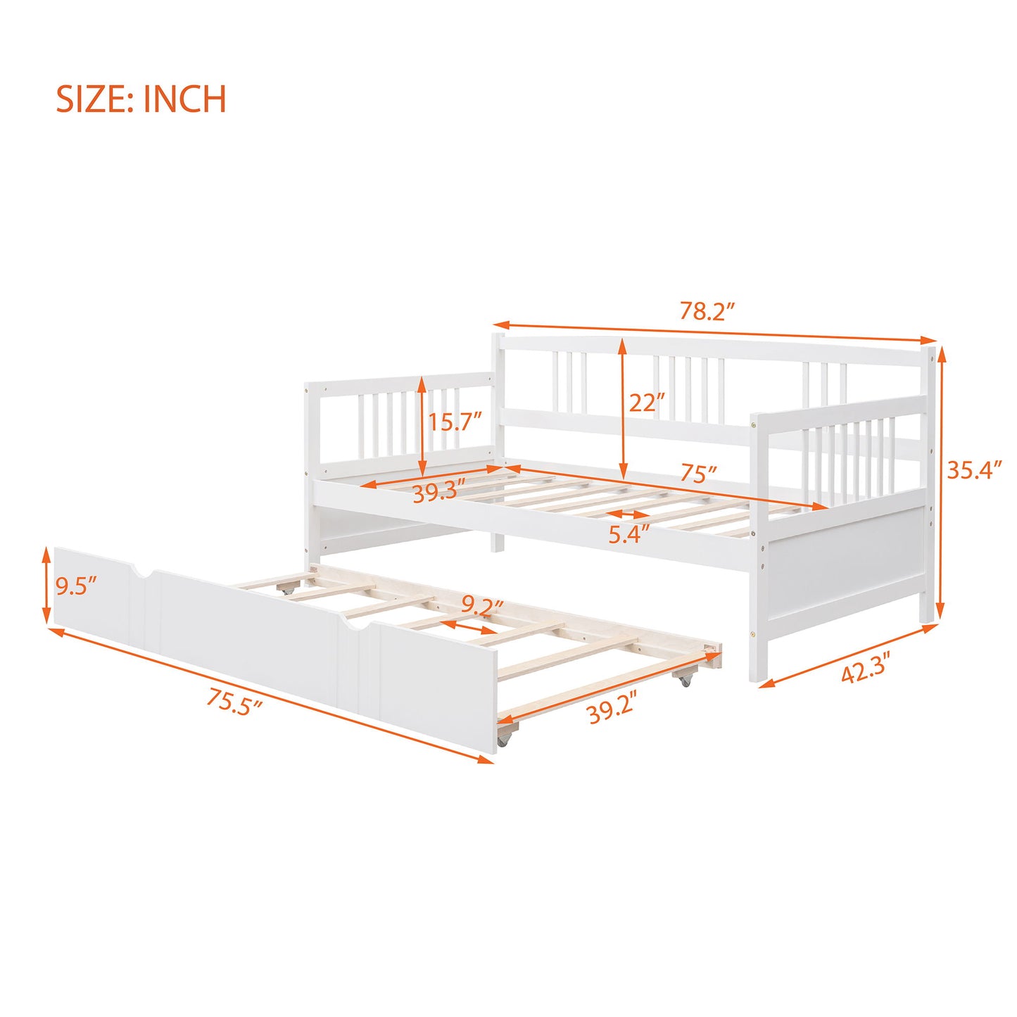 Twin Size DayBed With Twin Size Trundle - White
