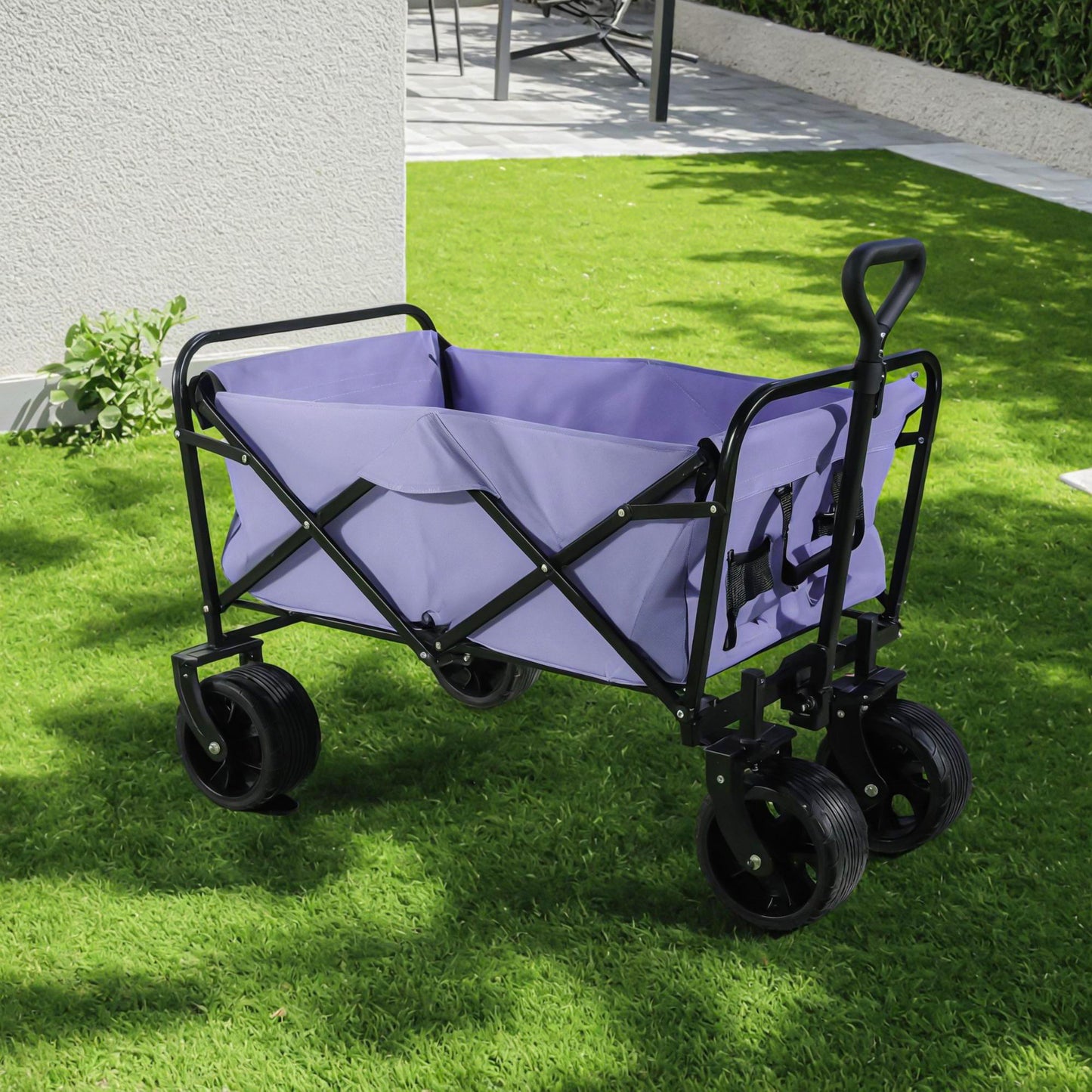 100L Collapsible Folding Beach Wagon Cart With 220Lbs Large Capacity, Wagons Carts Heavy Duty Foldable With Big Wheels For Sand, Garden, Camping - Purple