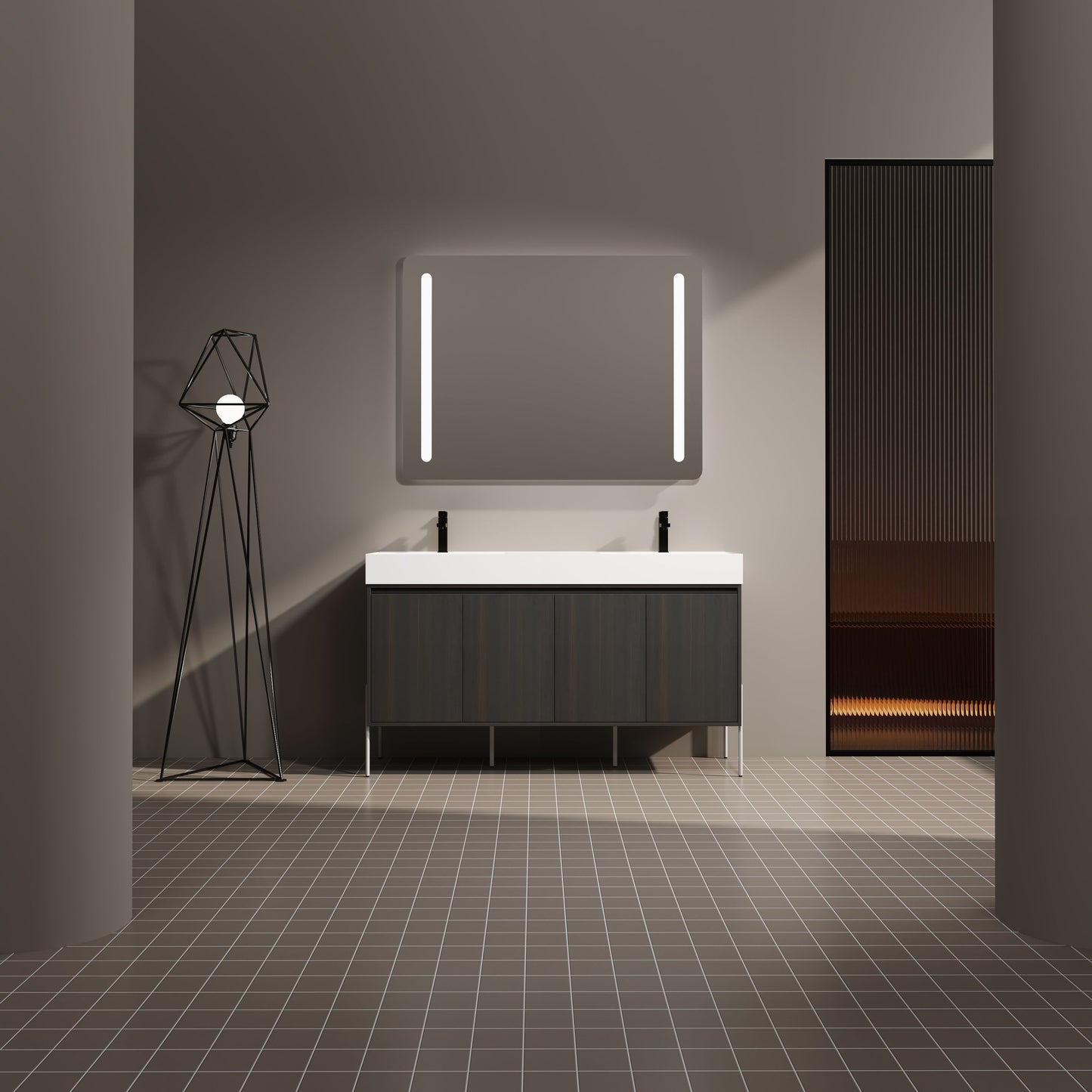 Deluxe 60" Freestanding Bathroom Vanity With Resin Double Sink - Dark Oak