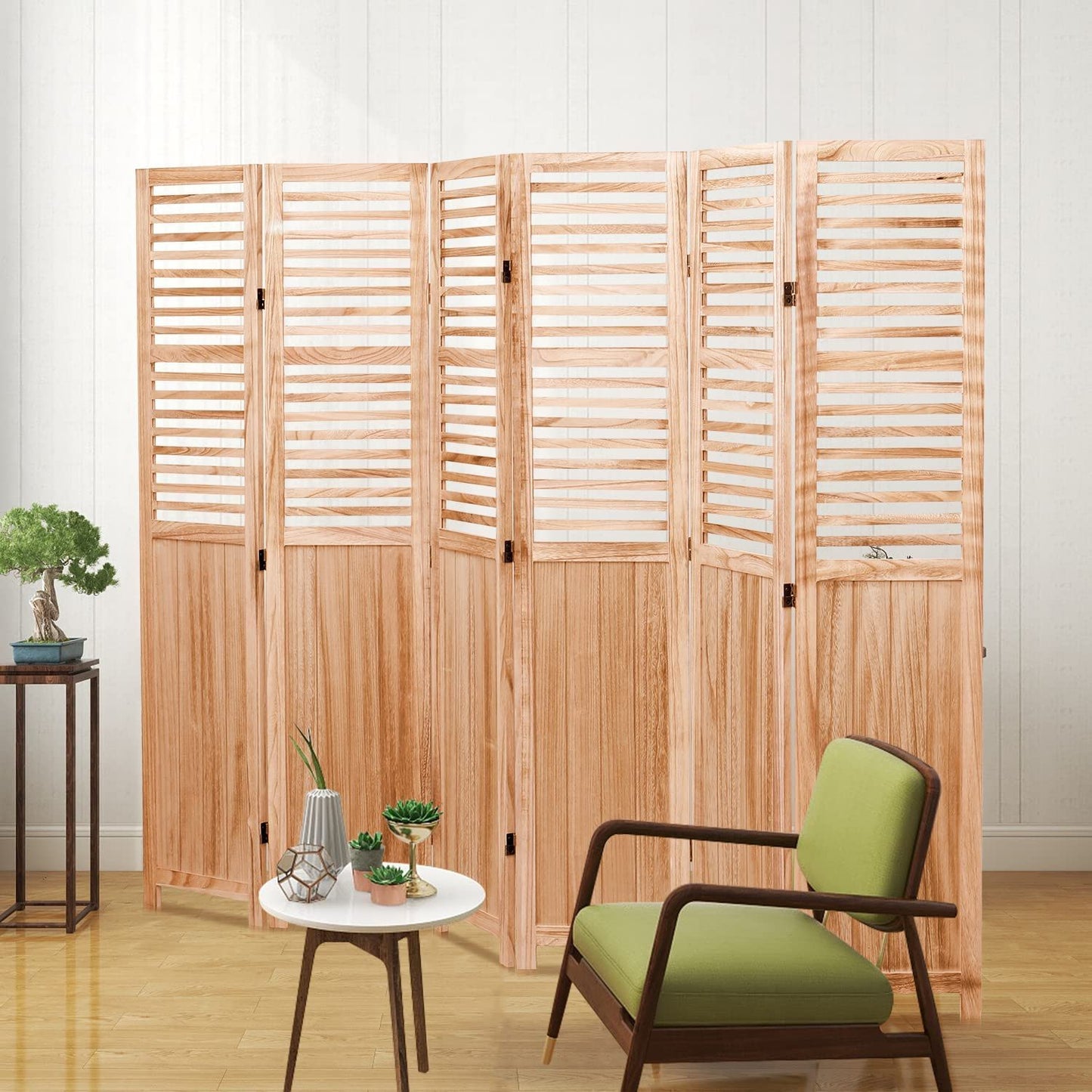 Panel Wooden Folding Room Divider - Natural