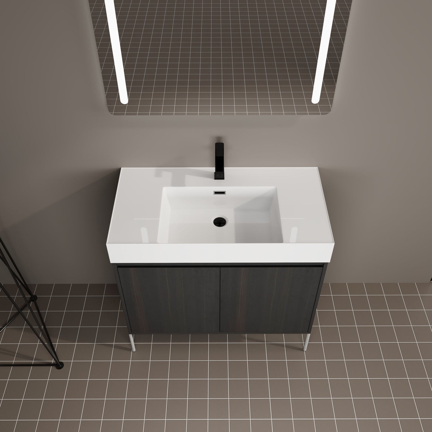 Minimalist 36" Freestanding Bathroom Vanity With Resin Sink And Storage Cabinet - Dark Oak