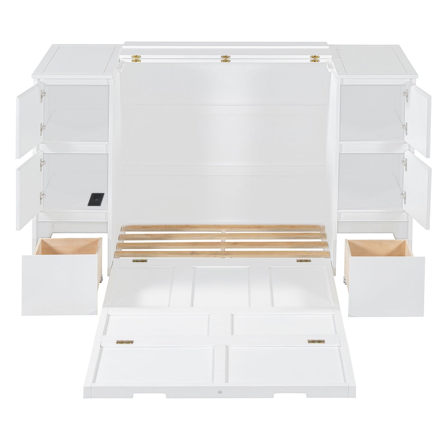Twin Size Murphy Bed With Drawers, Cabinets, And USB Ports - White