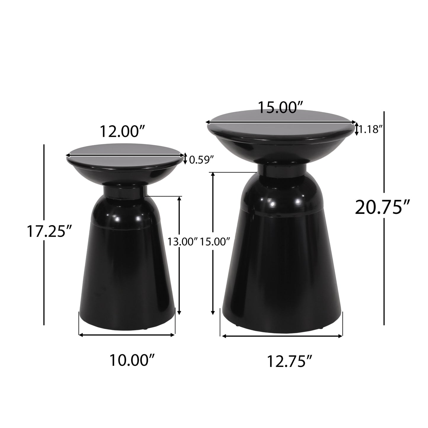 Serenita - Outdoor Iron Side Tables With Flared Design, (Set of 2) - Black