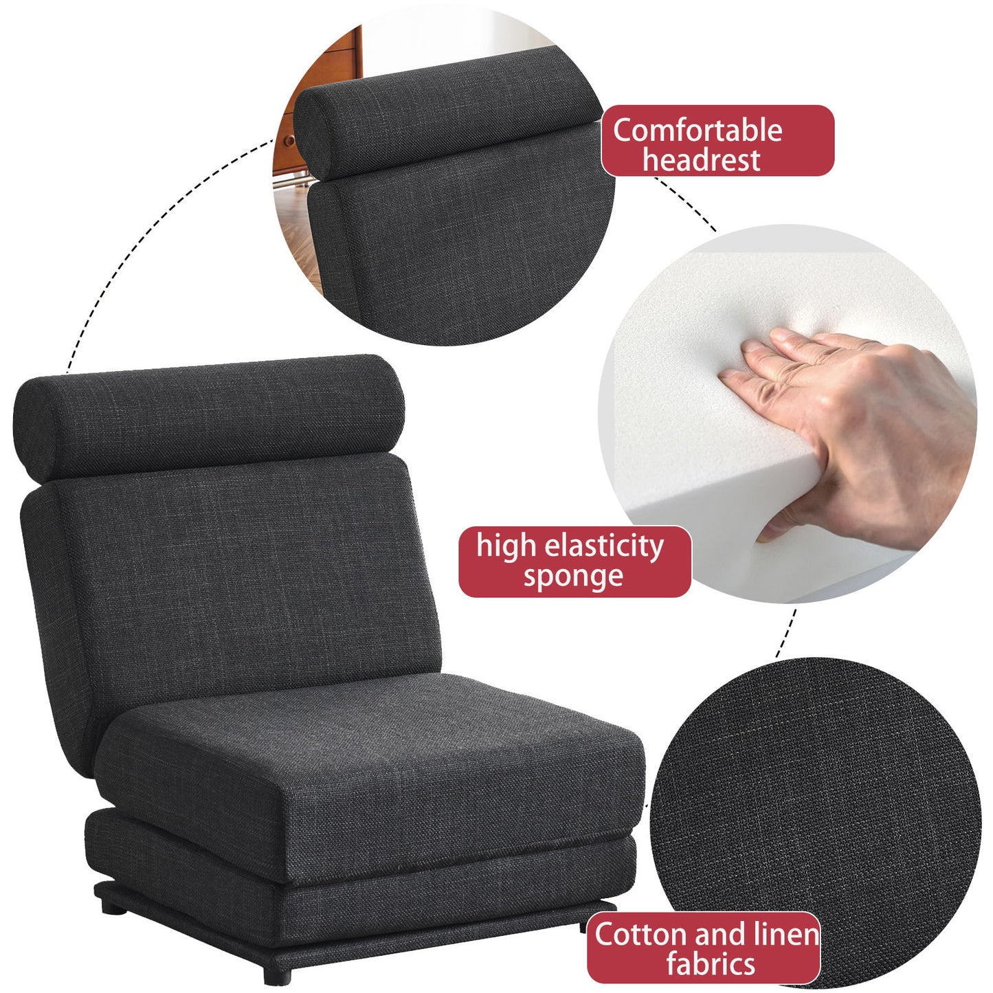 Single Sofa Chair Foldable Single Sofa Bed With Pillow, Portable Foldable Sofa Bed, Leisure Sofa Chair, Easy To Store, Made Of Breathable And Wearable Linen - Dark Gray